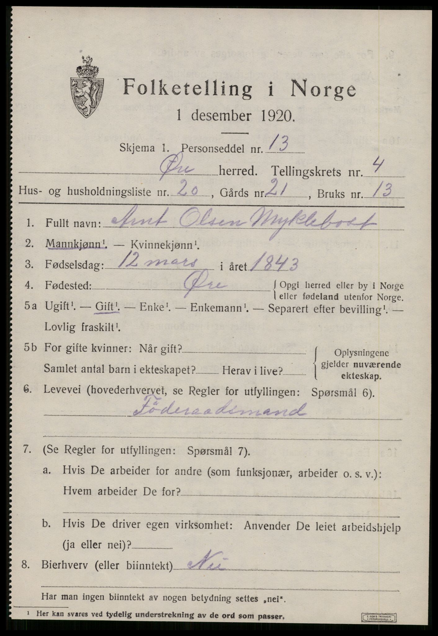 SAT, 1920 census for Øre, 1920, p. 2257