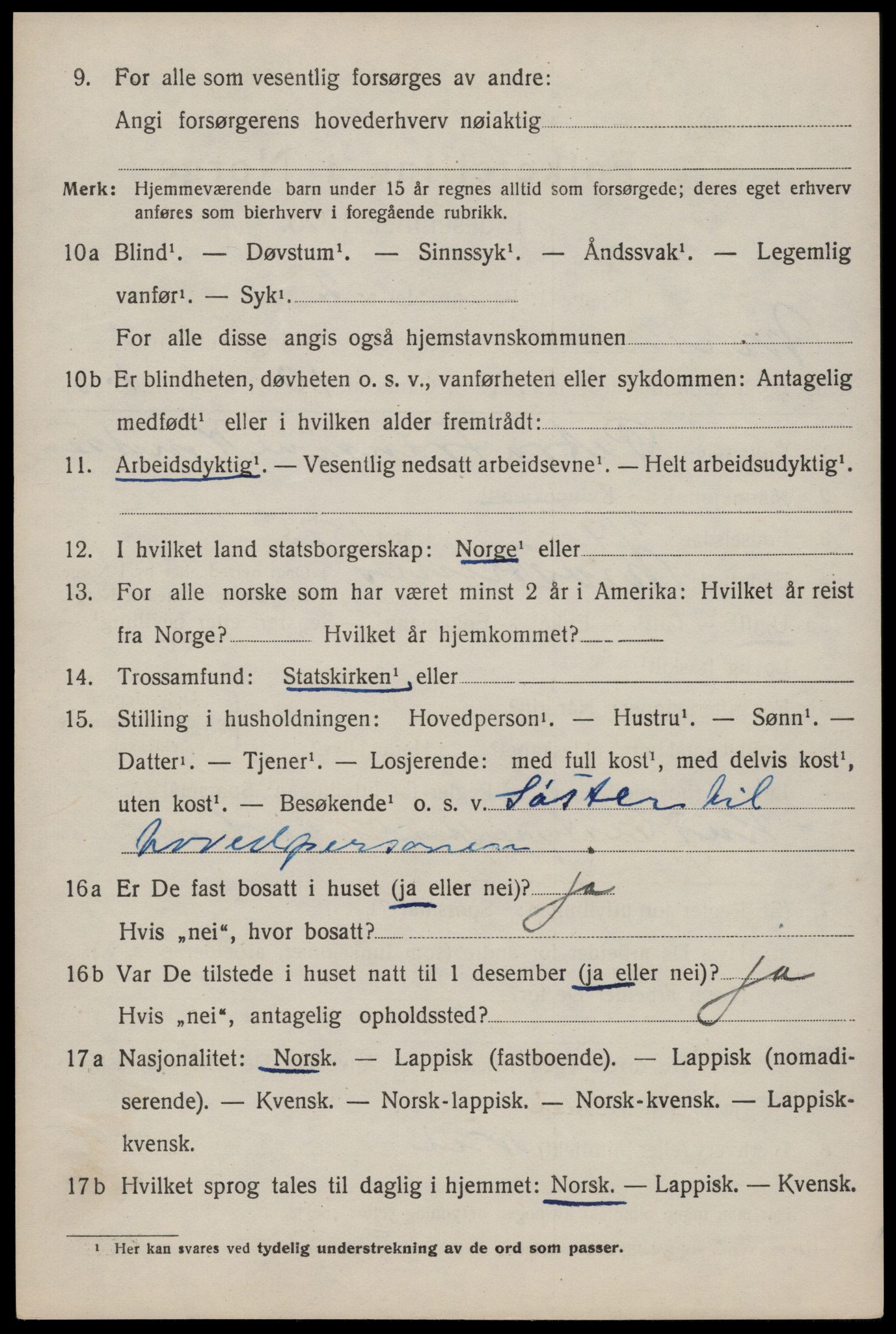 SAT, 1920 census for Moskenes, 1920, p. 1061