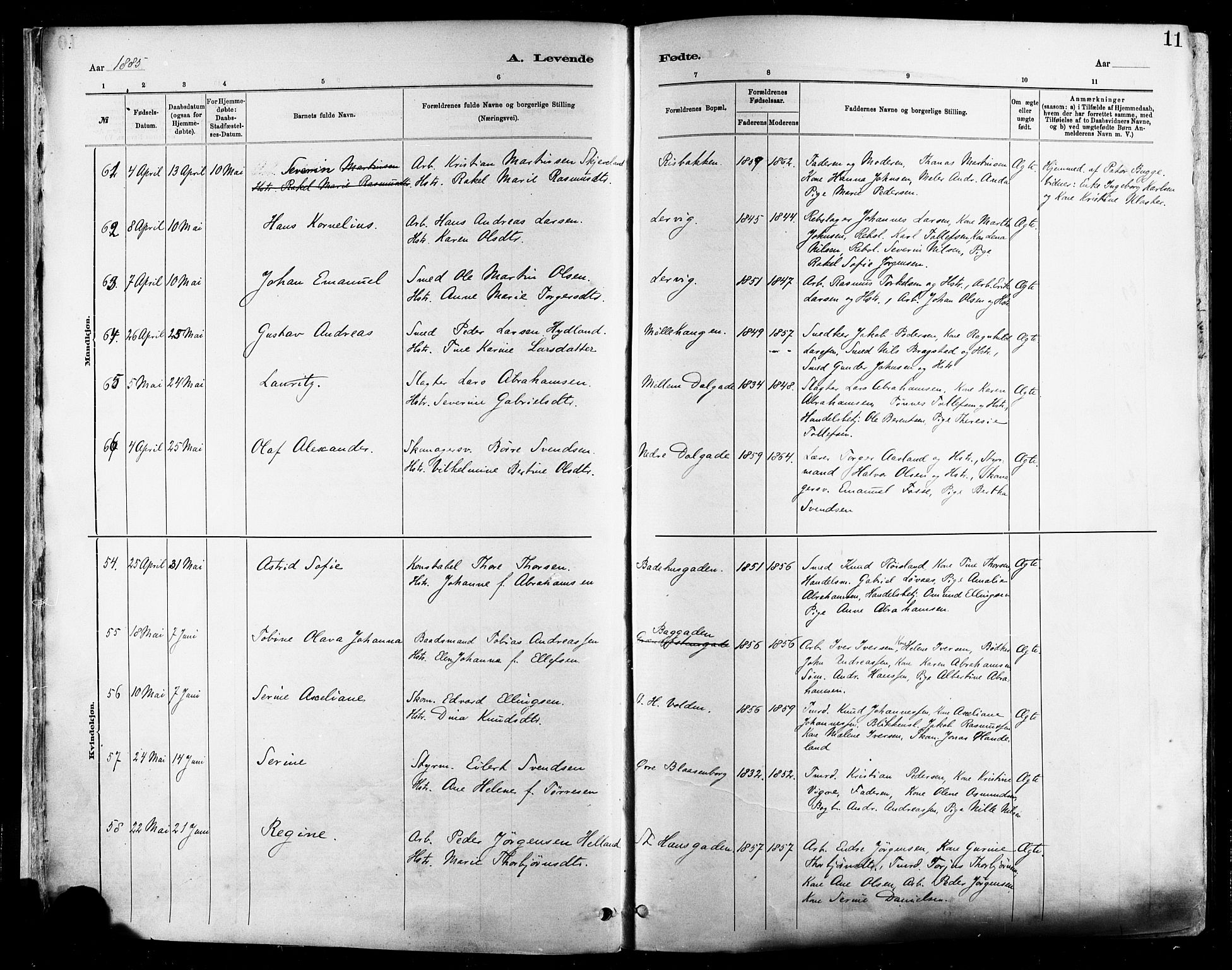 St. Johannes sokneprestkontor, SAST/A-101814/001/30/30BA/L0001: Parish register (official) no. A 1, 1885-1891, p. 11