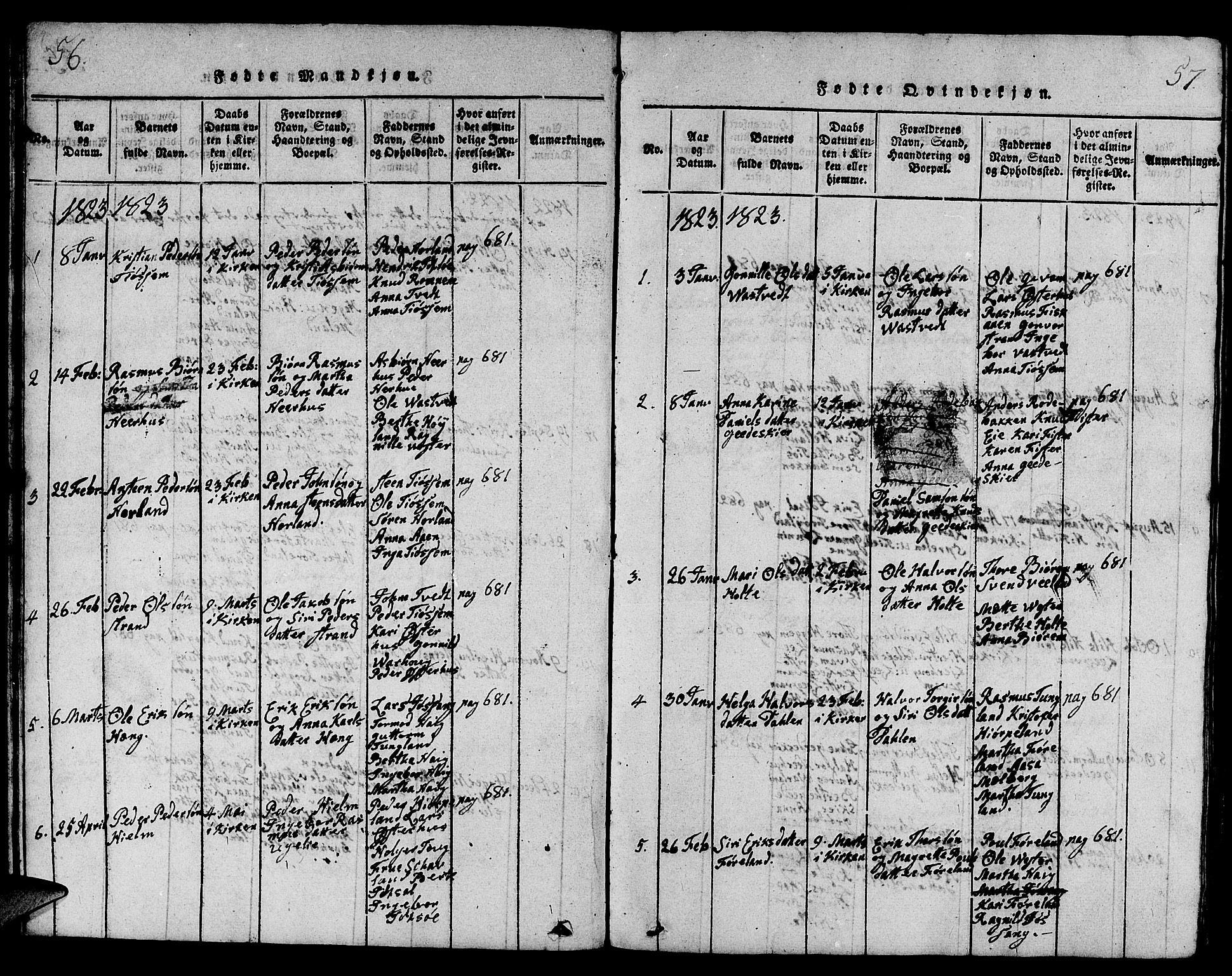 Strand sokneprestkontor, SAST/A-101828/H/Ha/Hab/L0001: Parish register (copy) no. B 1, 1816-1854, p. 56-57
