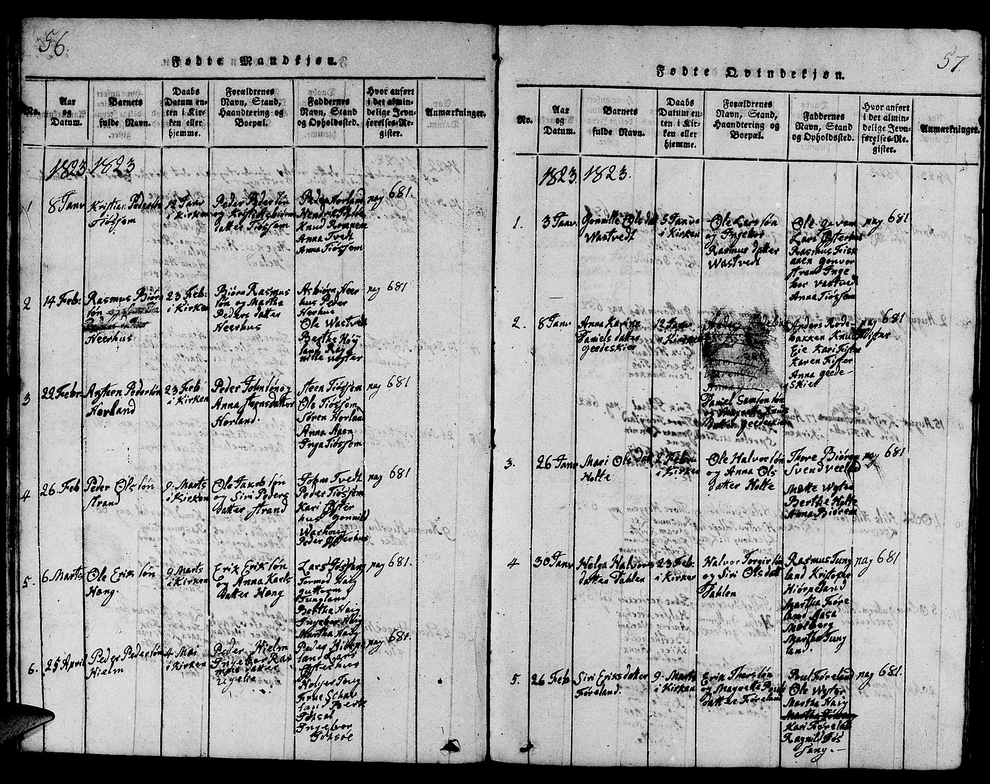 Strand sokneprestkontor, AV/SAST-A-101828/H/Ha/Hab/L0001: Parish register (copy) no. B 1, 1816-1854, p. 56-57