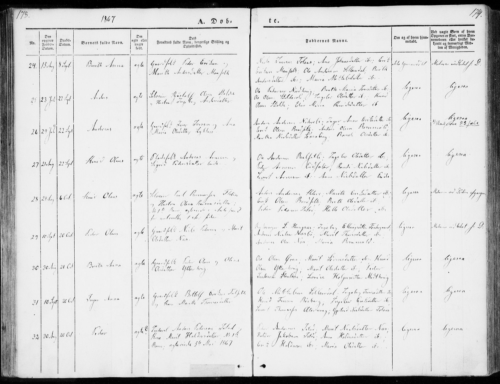 Ministerialprotokoller, klokkerbøker og fødselsregistre - Møre og Romsdal, AV/SAT-A-1454/557/L0680: Parish register (official) no. 557A02, 1843-1869, p. 178-179