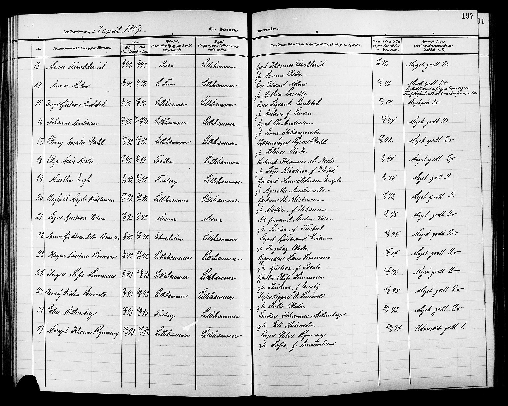 Lillehammer prestekontor, SAH/PREST-088/H/Ha/Hab/L0001: Parish register (copy) no. 1, 1901-1913, p. 197