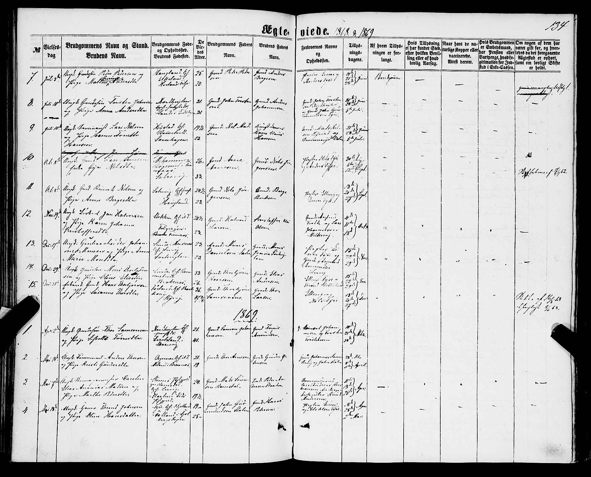 Stord sokneprestembete, SAB/A-78201/H/Haa: Parish register (official) no. B 1, 1862-1877, p. 134