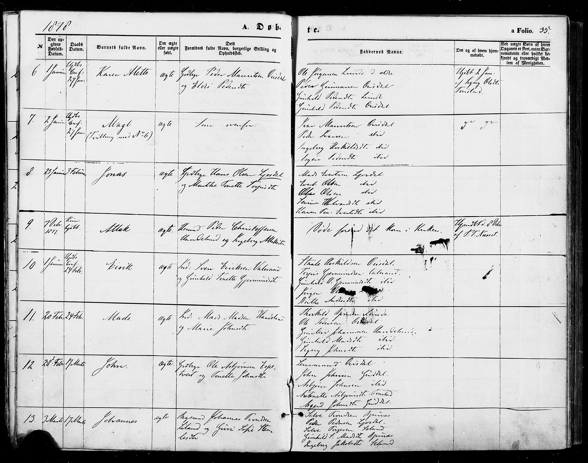 Sirdal sokneprestkontor, AV/SAK-1111-0036/F/Fa/Fab/L0003: Parish register (official) no. A 3, 1874-1886, p. 35