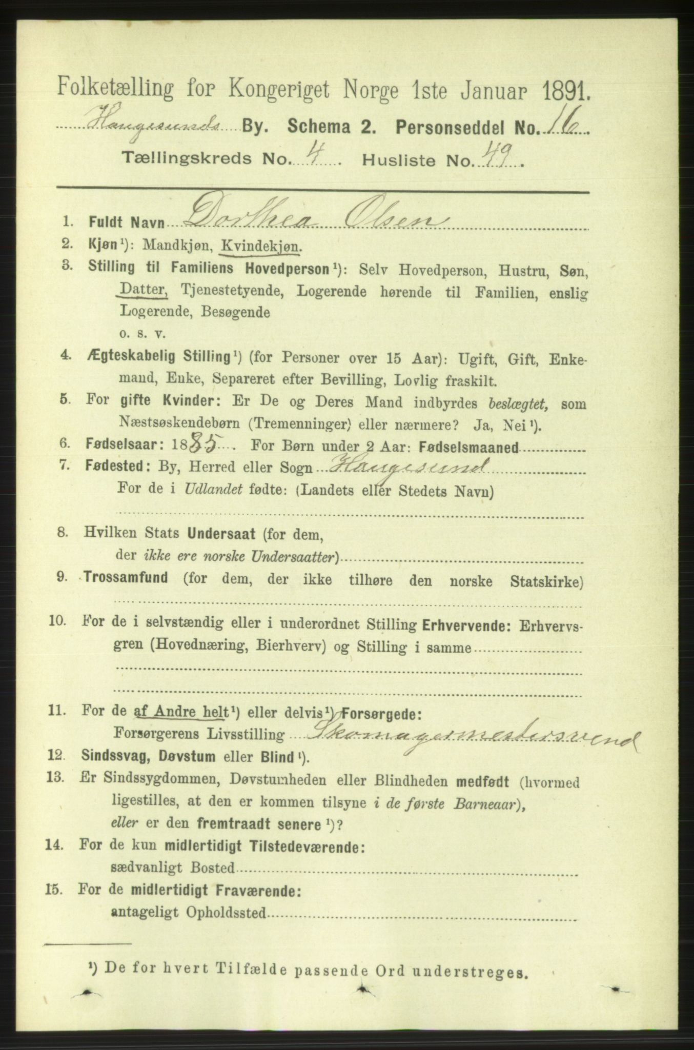 RA, 1891 census for 1106 Haugesund, 1891, p. 1868