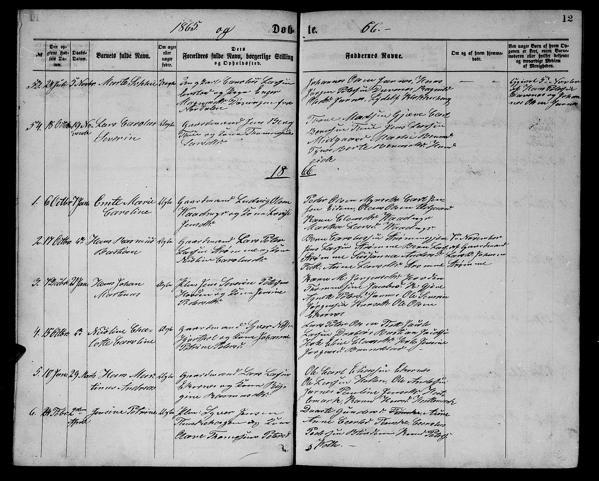 Ministerialprotokoller, klokkerbøker og fødselsregistre - Møre og Romsdal, AV/SAT-A-1454/523/L0338: Parish register (copy) no. 523C01, 1865-1877, p. 12