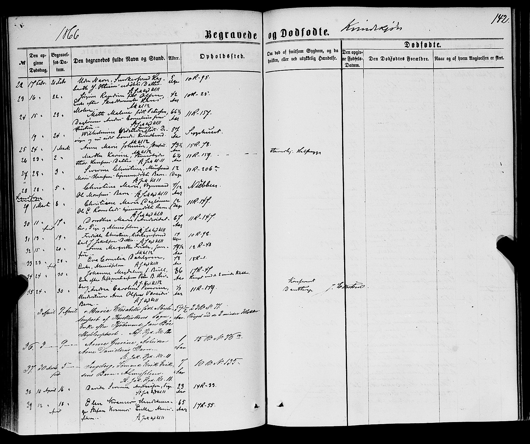 Domkirken sokneprestembete, AV/SAB-A-74801/H/Haa/L0042: Parish register (official) no. E 3, 1863-1876, p. 142