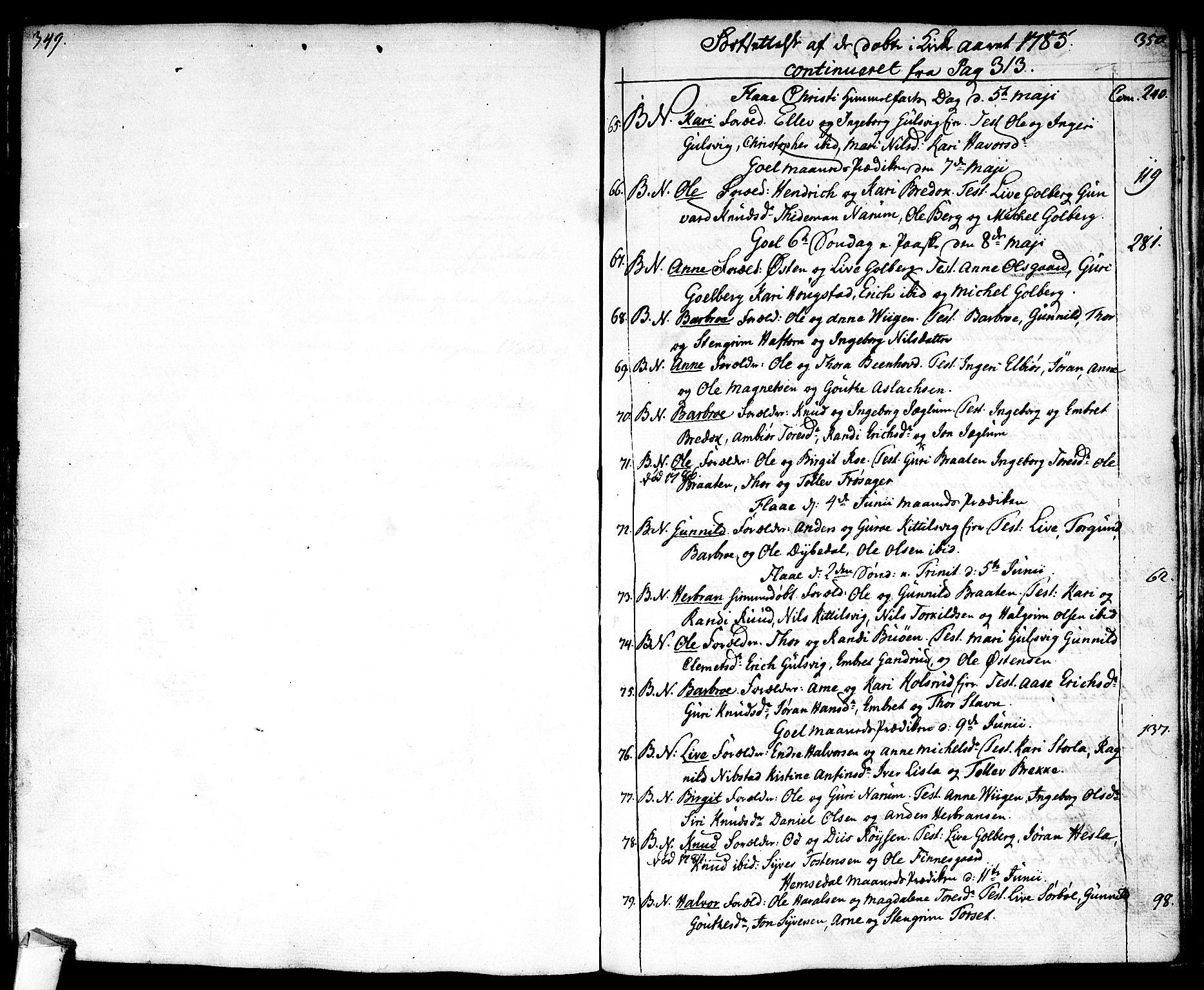 Nes kirkebøker, AV/SAKO-A-236/F/Fa/L0004: Parish register (official) no. 4, 1764-1786, p. 349-350