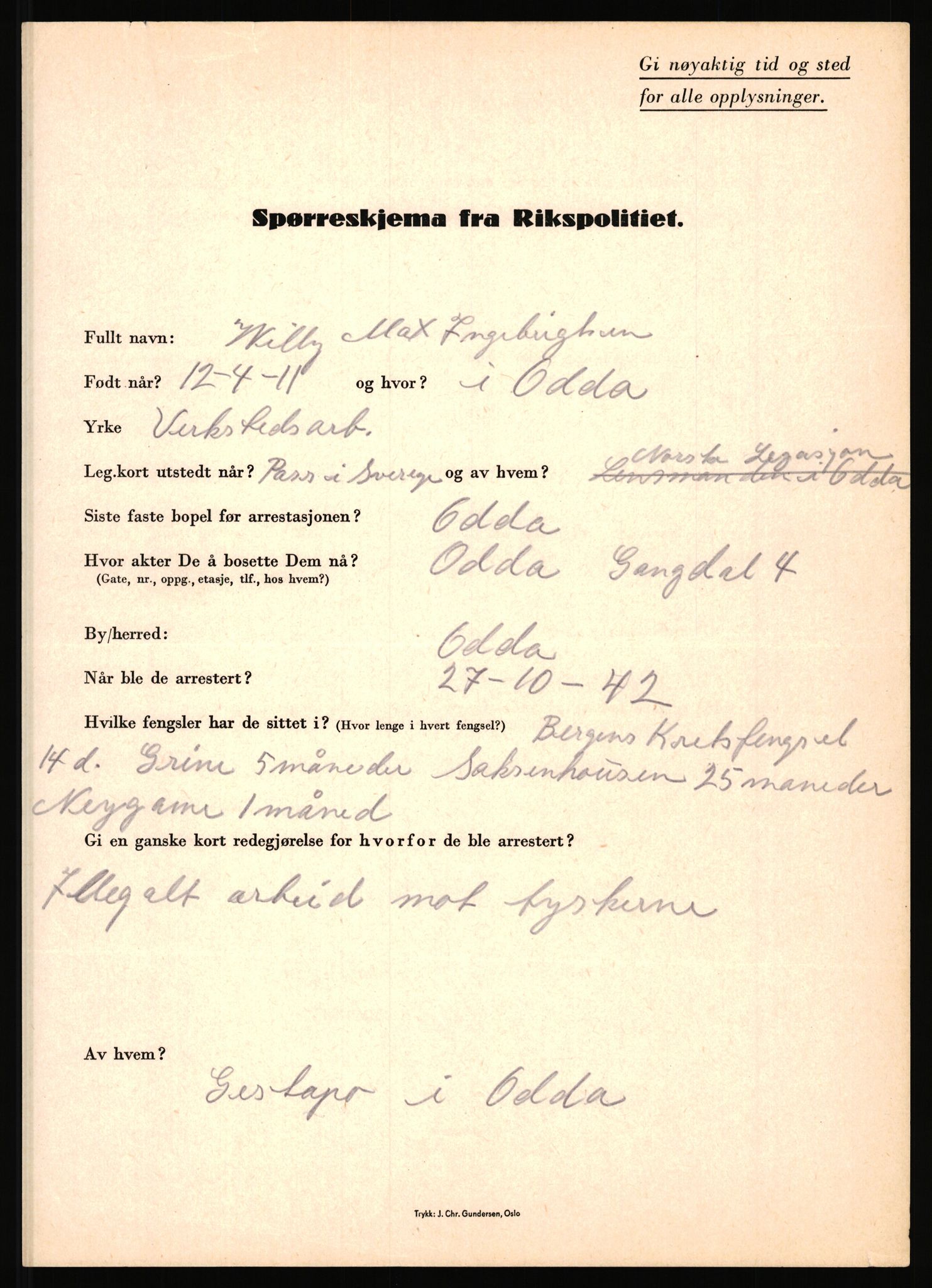 Rikspolitisjefen, AV/RA-S-1560/L/L0007: Heen, Erik C. - Iversen, Trygve, 1940-1945, p. 1149