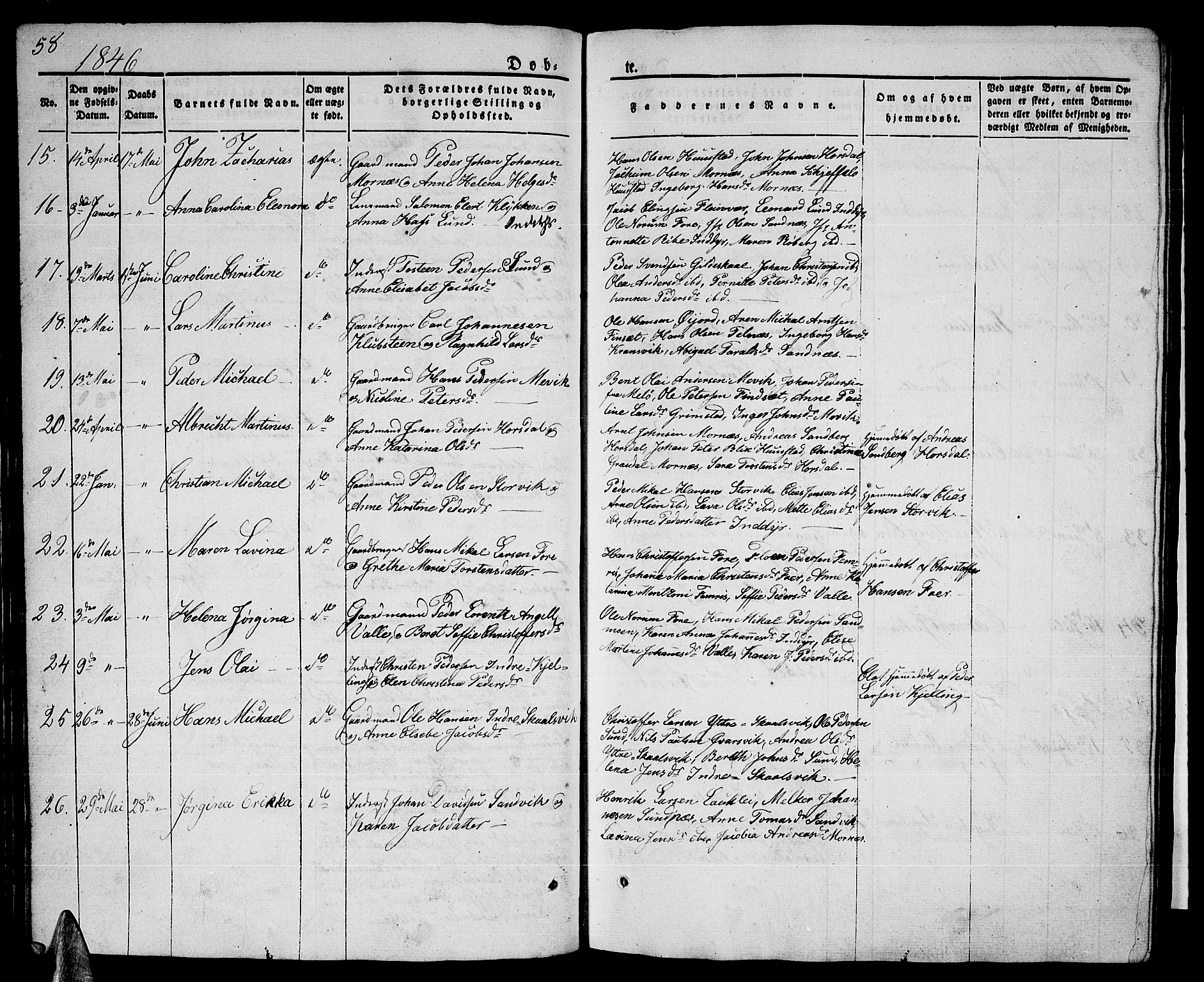 Ministerialprotokoller, klokkerbøker og fødselsregistre - Nordland, AV/SAT-A-1459/805/L0106: Parish register (copy) no. 805C02, 1841-1861, p. 58