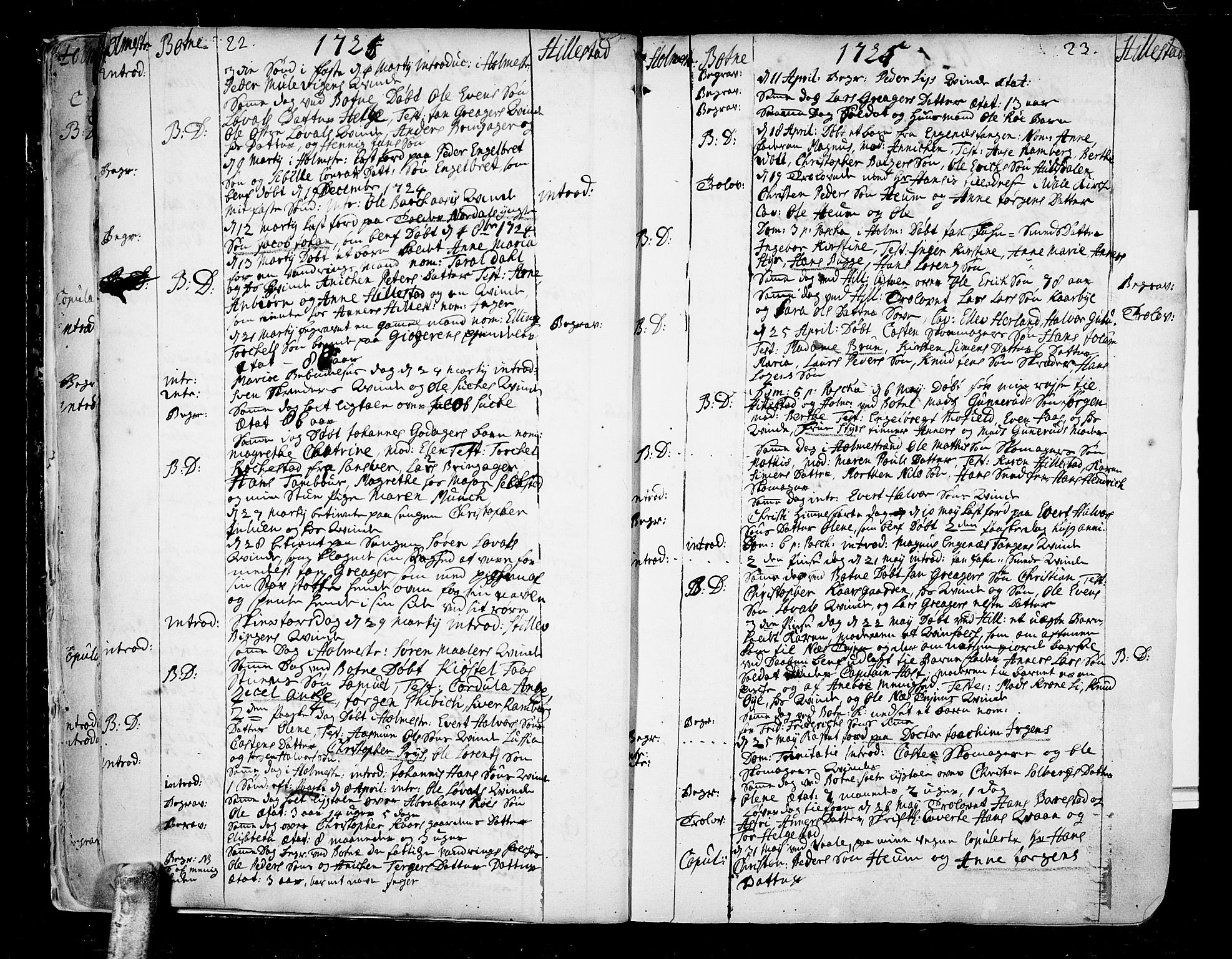 Botne kirkebøker, AV/SAKO-A-340/F/Fa/L0001a: Parish register (official) no. I 1A, 1707-1778, p. 22-23