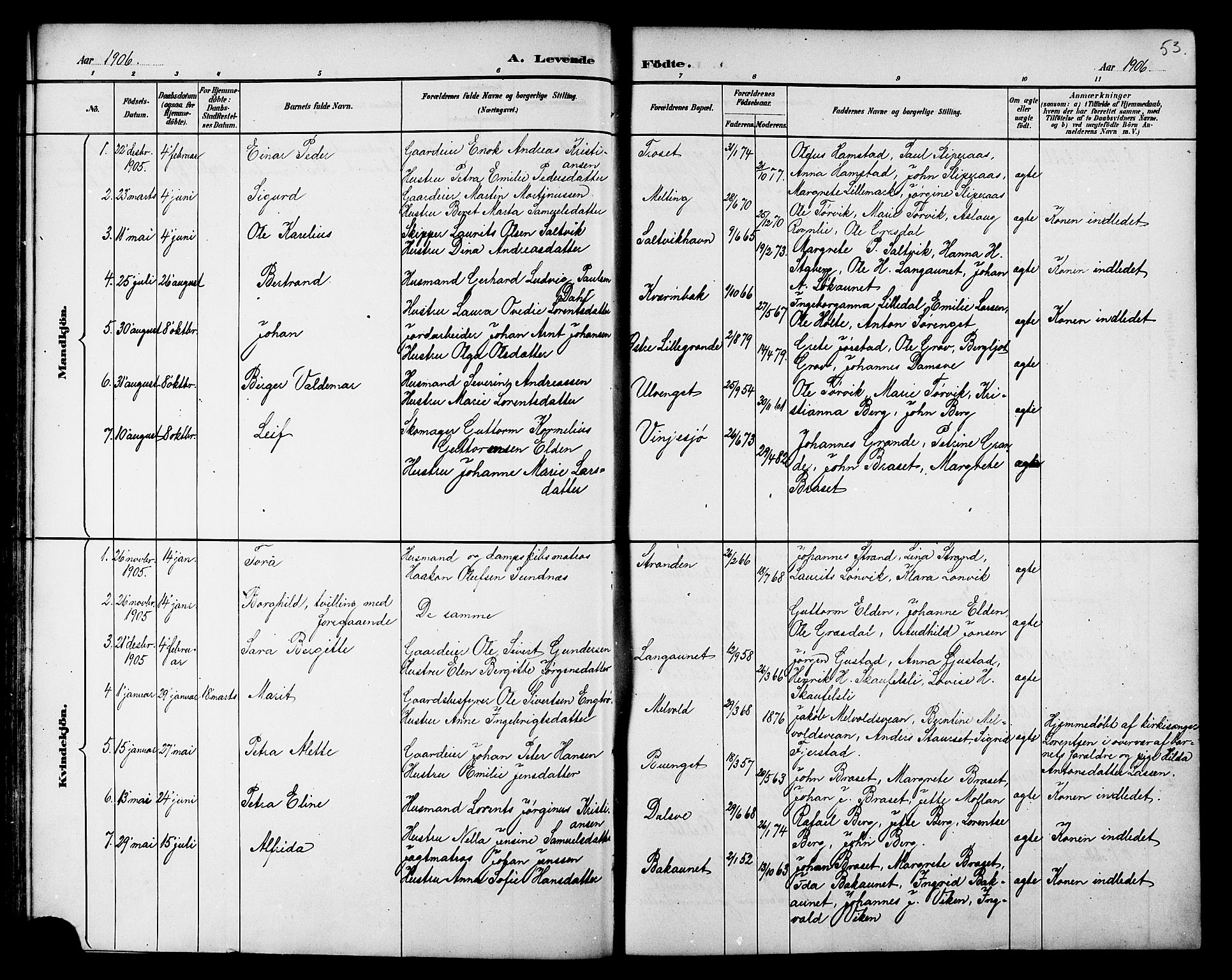 Ministerialprotokoller, klokkerbøker og fødselsregistre - Nord-Trøndelag, AV/SAT-A-1458/733/L0327: Parish register (copy) no. 733C02, 1888-1918, p. 53