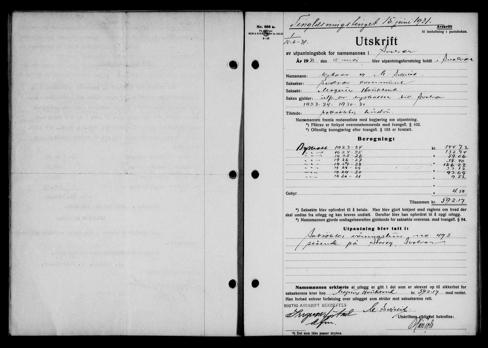 Lofoten sorenskriveri, SAT/A-0017/1/2/2C/L0023b: Mortgage book no. 23b, 1931-1931, Deed date: 15.06.1931