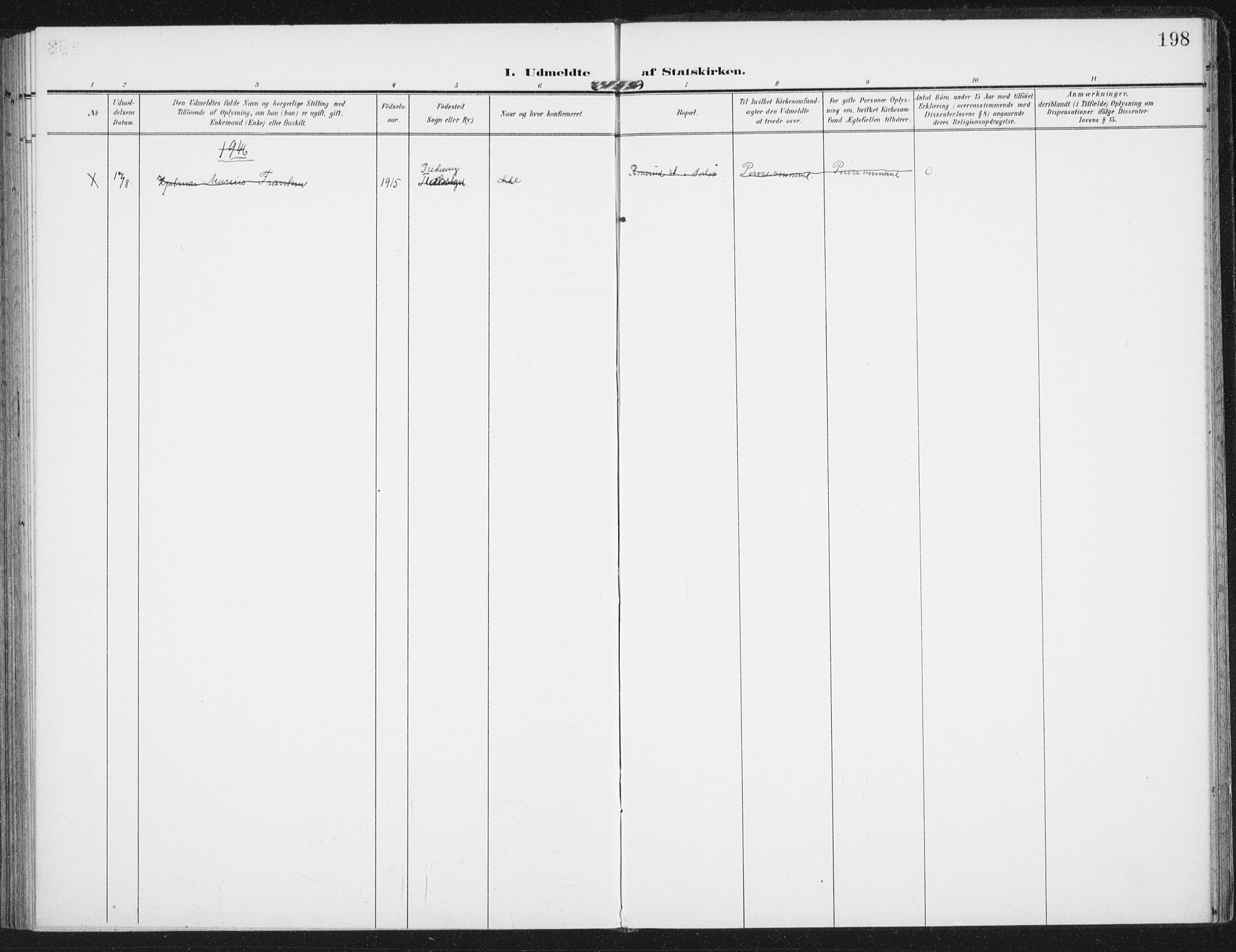 Ministerialprotokoller, klokkerbøker og fødselsregistre - Nordland, SAT/A-1459/885/L1206: Parish register (official) no. 885A07, 1905-1915, p. 198