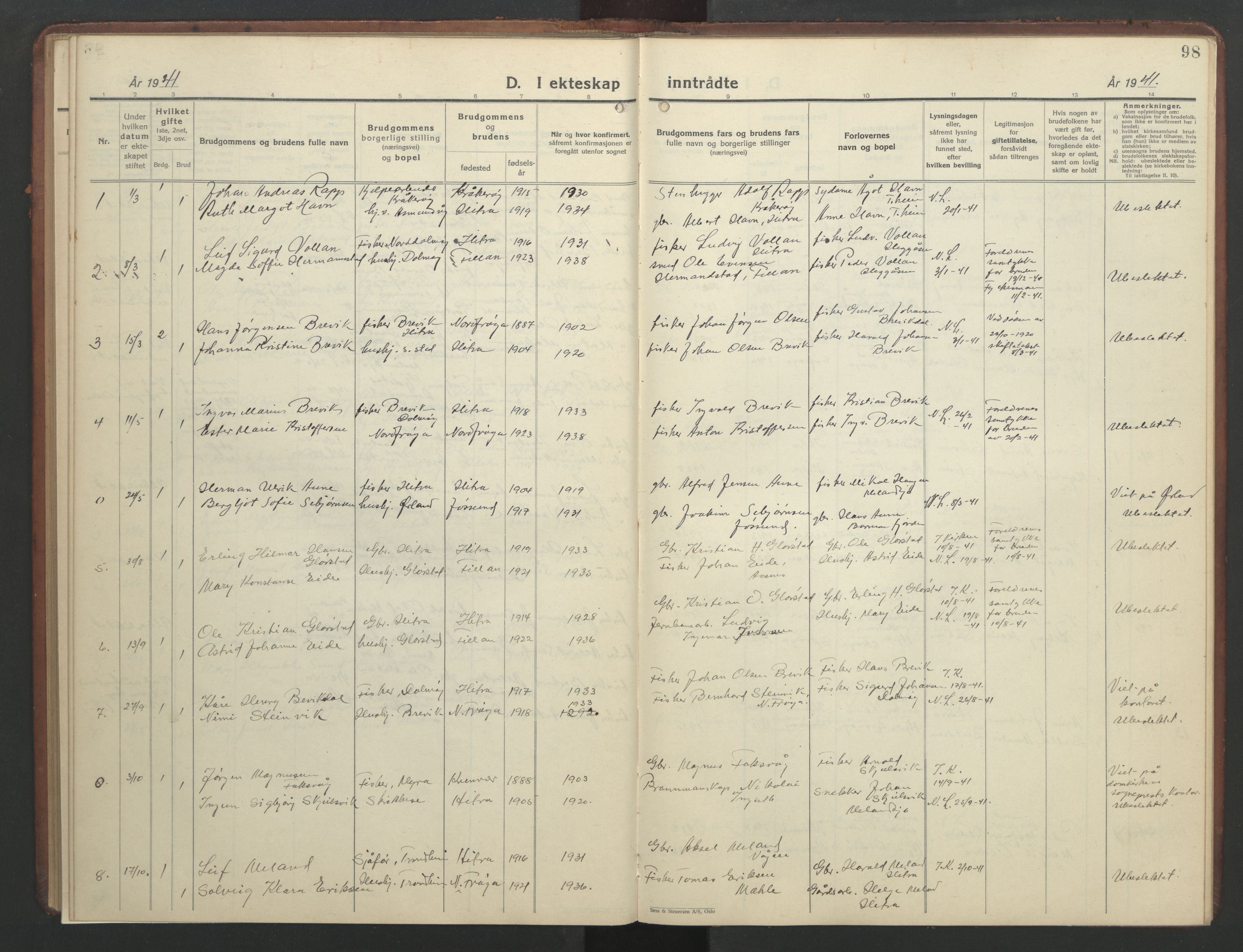 Ministerialprotokoller, klokkerbøker og fødselsregistre - Sør-Trøndelag, SAT/A-1456/634/L0544: Parish register (copy) no. 634C06, 1927-1948, p. 98