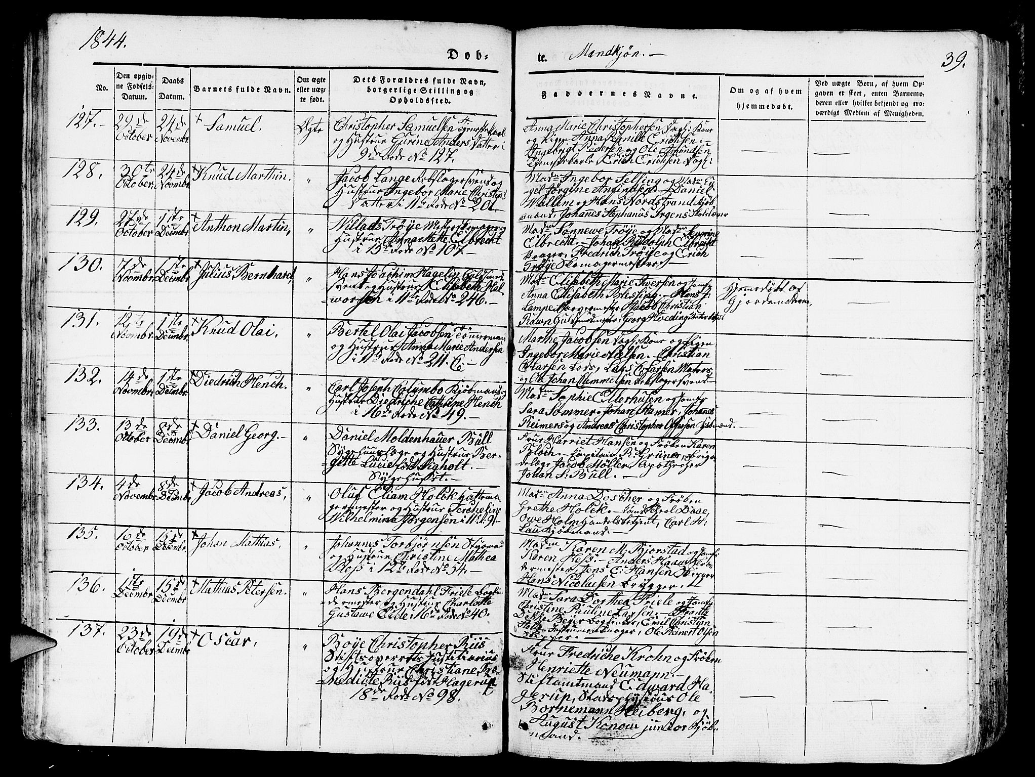 Domkirken sokneprestembete, SAB/A-74801/H/Hab/L0009: Parish register (copy) no. B 2, 1842-1849, p. 39