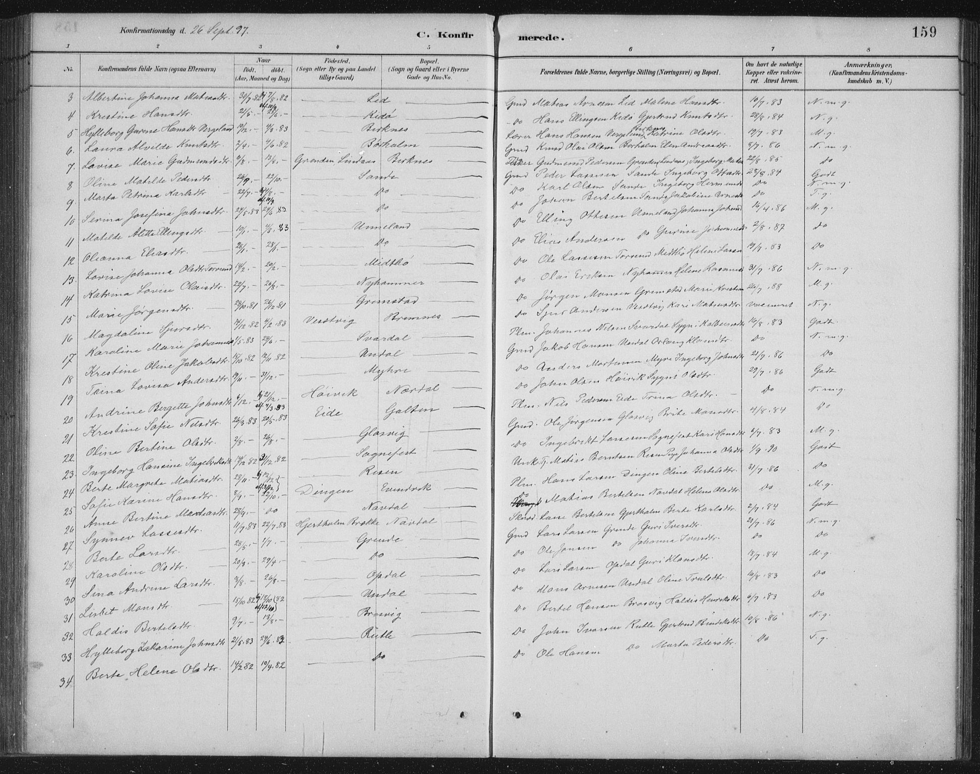 Gulen sokneprestembete, AV/SAB-A-80201/H/Hab/Habb/L0003: Parish register (copy) no. B 3, 1884-1907, p. 159