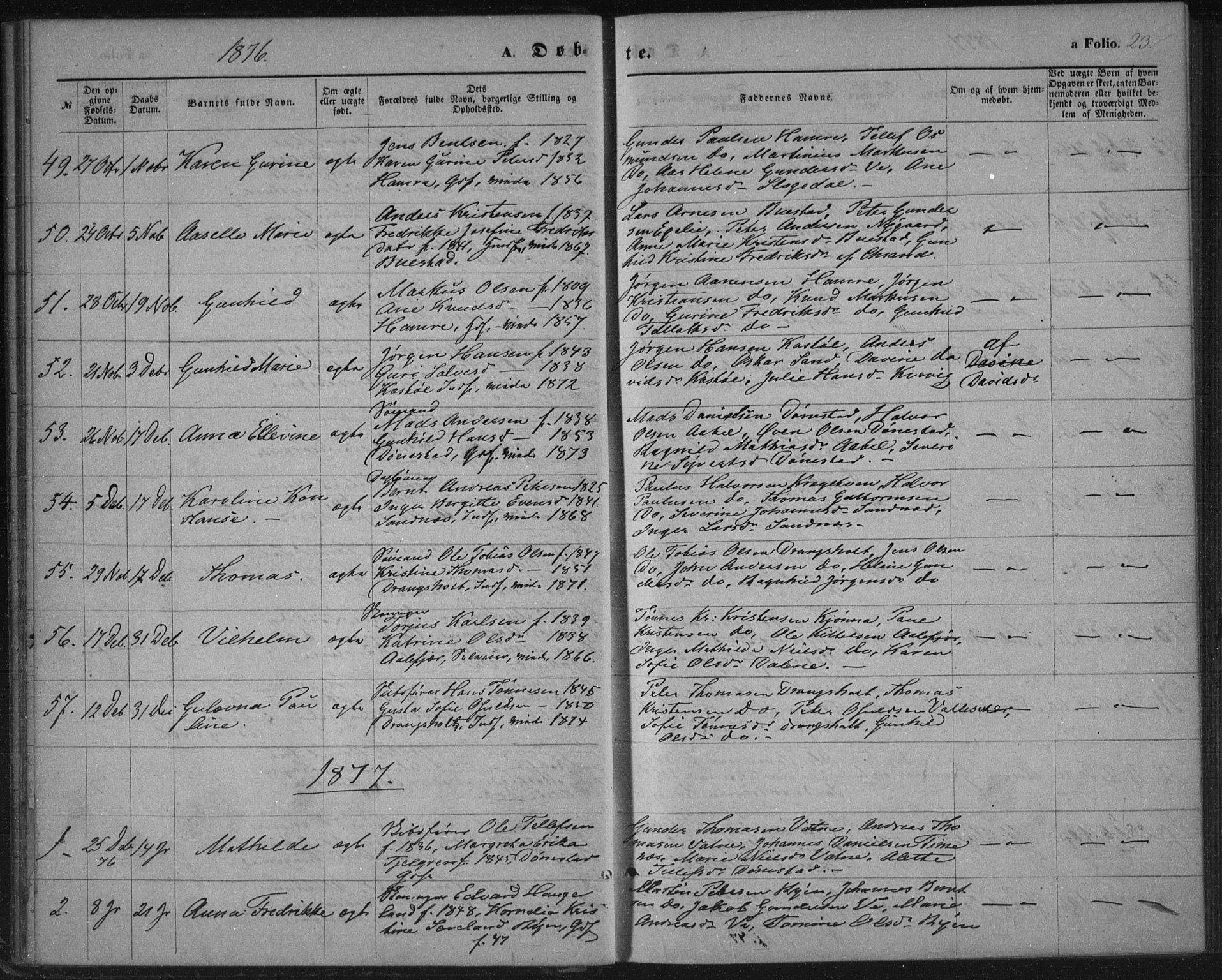 Tveit sokneprestkontor, SAK/1111-0043/F/Fa/L0006: Parish register (official) no. A 6, 1872-1886, p. 23