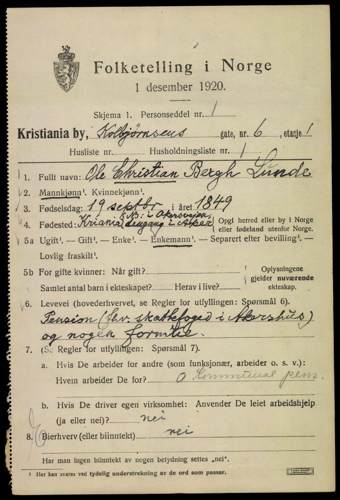 SAO, 1920 census for Kristiania, 1920, p. 187441