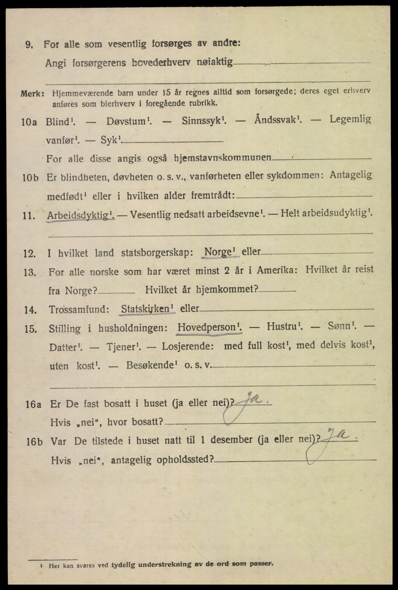 SAK, 1920 census for Fjotland, 1920, p. 1195