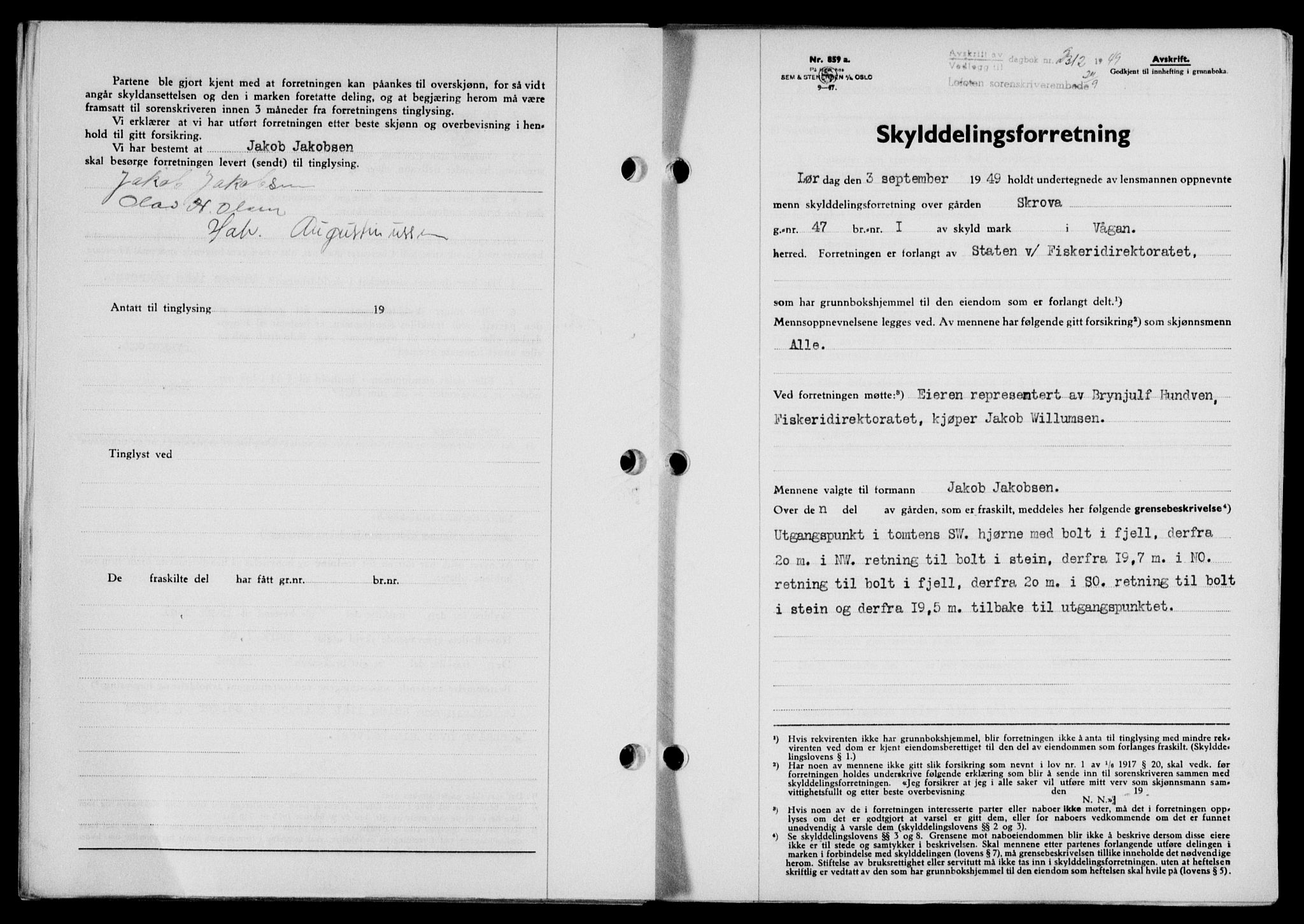 Lofoten sorenskriveri, SAT/A-0017/1/2/2C/L0021a: Mortgage book no. 21a, 1949-1949, Diary no: : 2312/1949