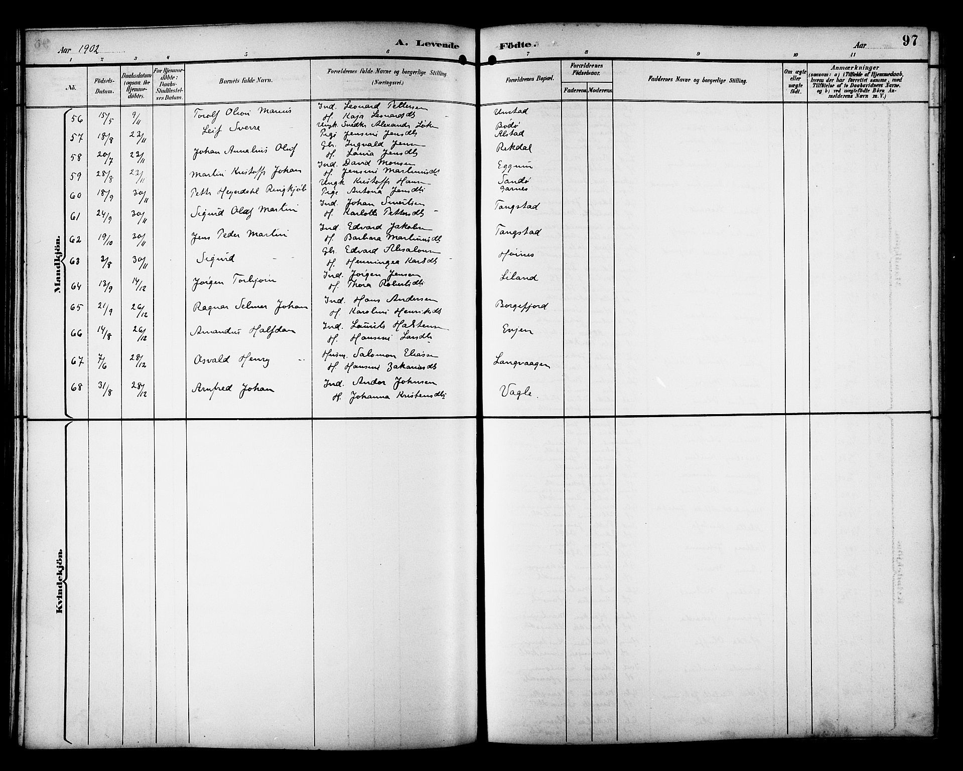 Ministerialprotokoller, klokkerbøker og fødselsregistre - Nordland, AV/SAT-A-1459/880/L1141: Parish register (copy) no. 880C03, 1893-1928, p. 97