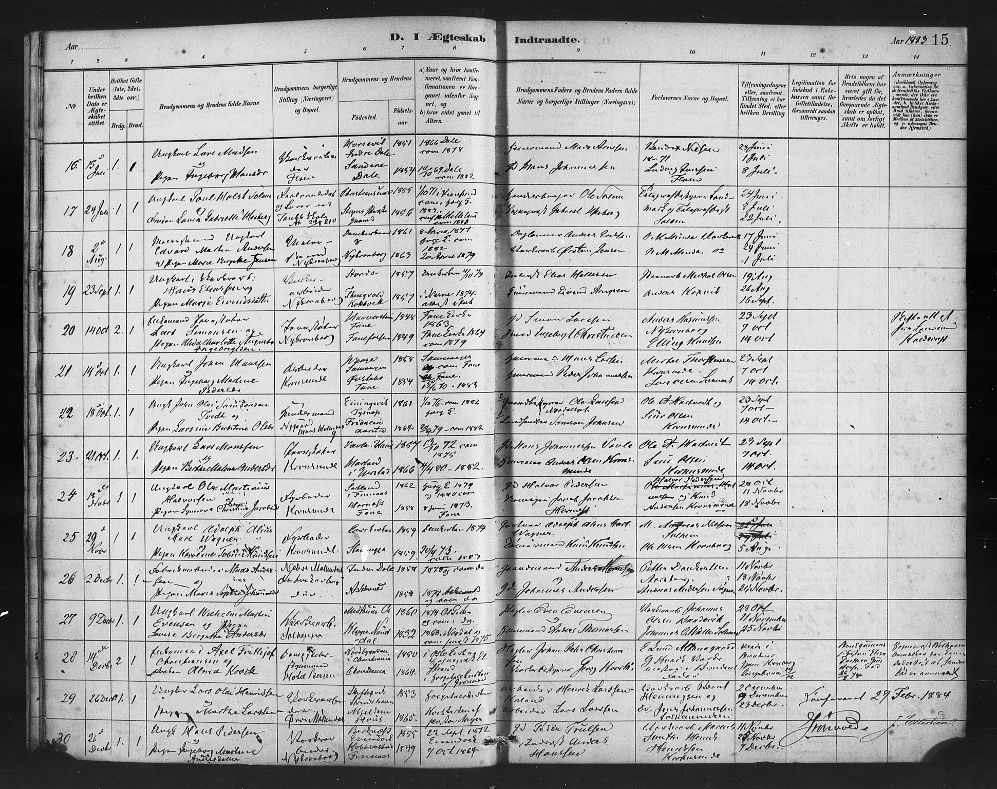 St. Jørgens hospital og Årstad sokneprestembete, AV/SAB-A-99934: Parish register (official) no. A 10, 1879-1886, p. 15