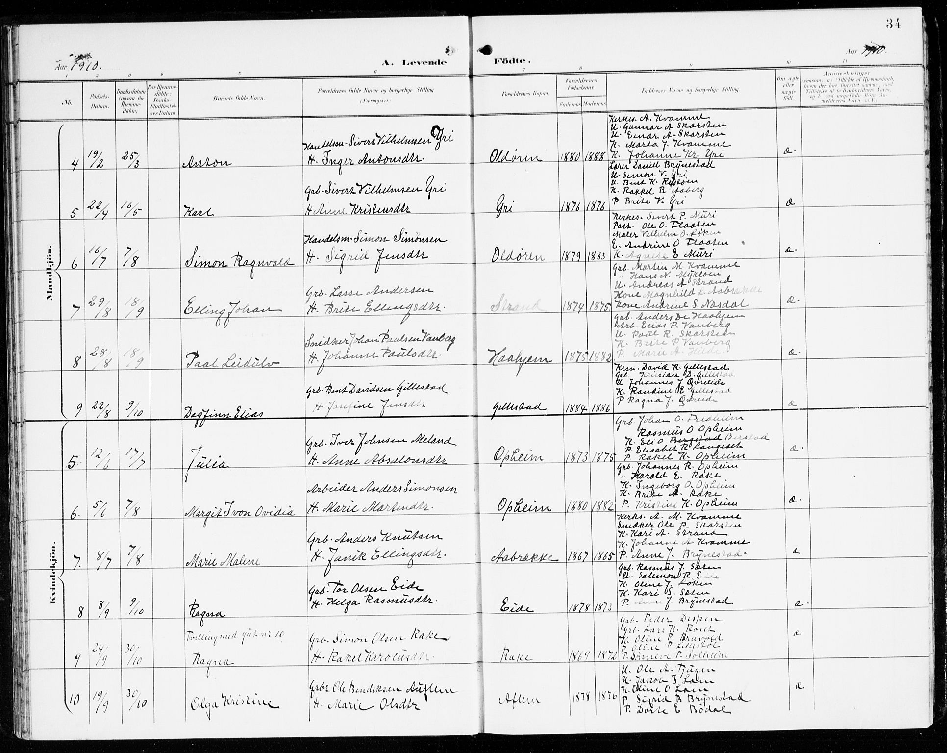 Innvik sokneprestembete, AV/SAB-A-80501: Parish register (official) no. C 2, 1900-1920, p. 34