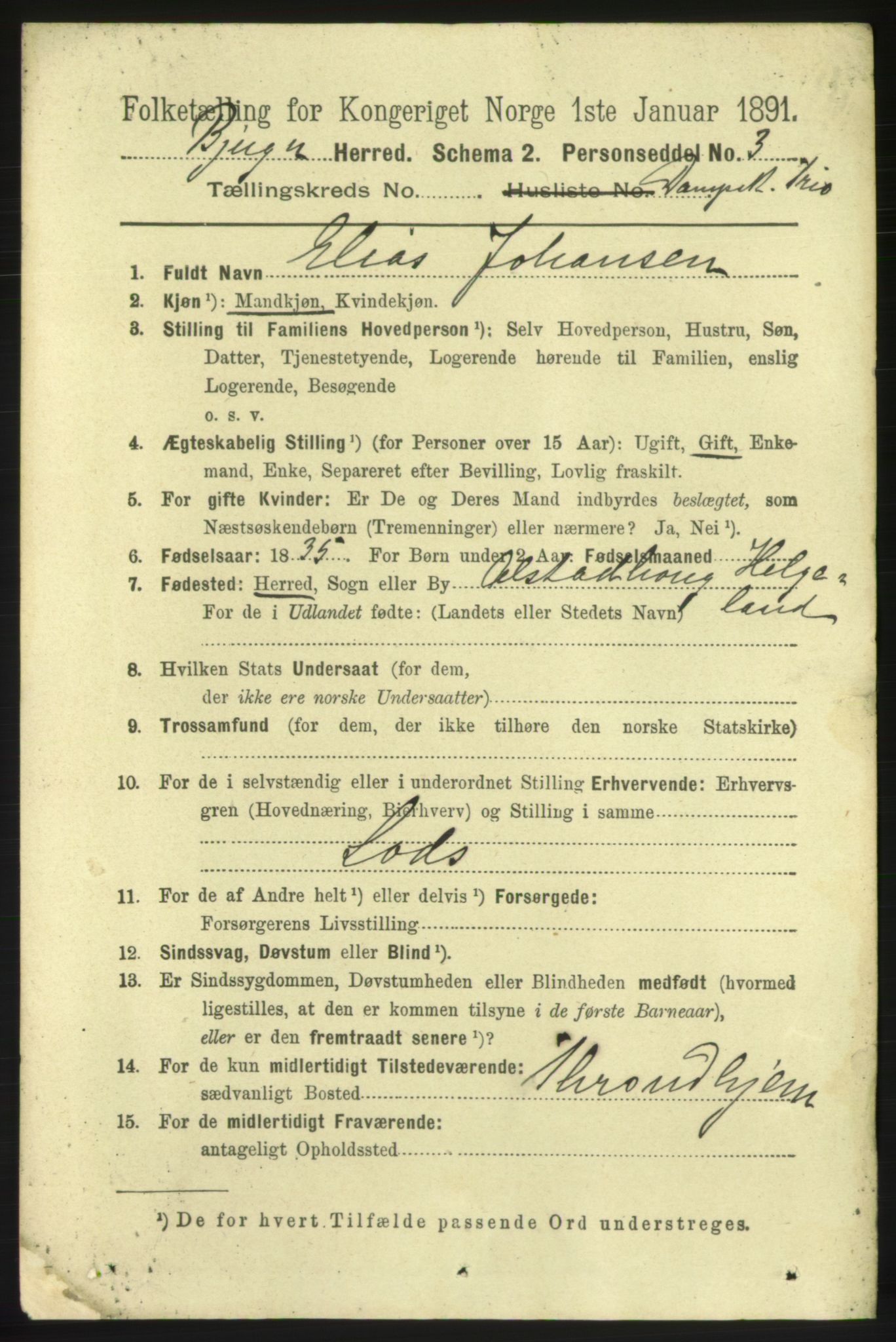 RA, 1891 census for 1627 Bjugn, 1891, p. 5759