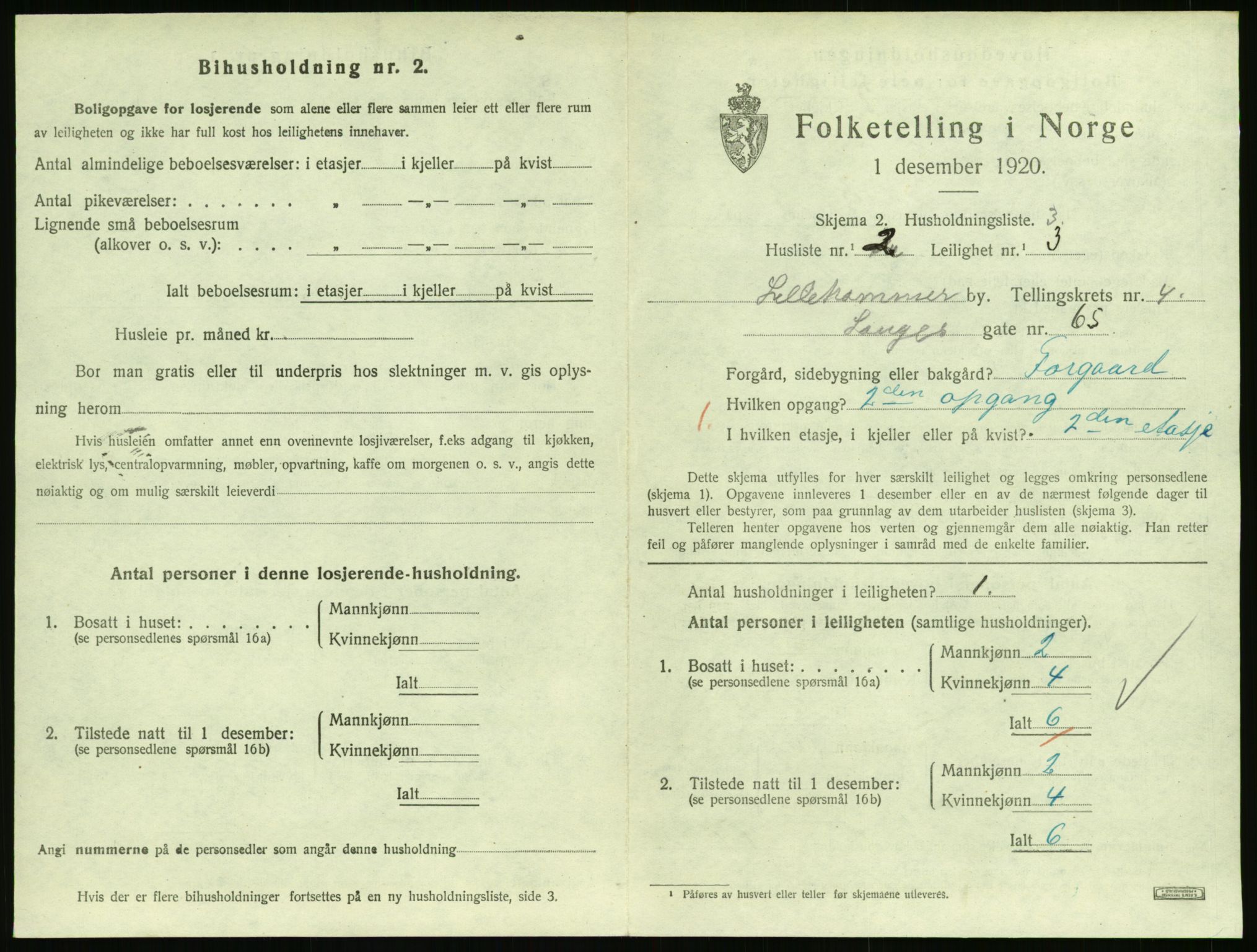 SAH, 1920 census for Lillehammer, 1920, p. 1928
