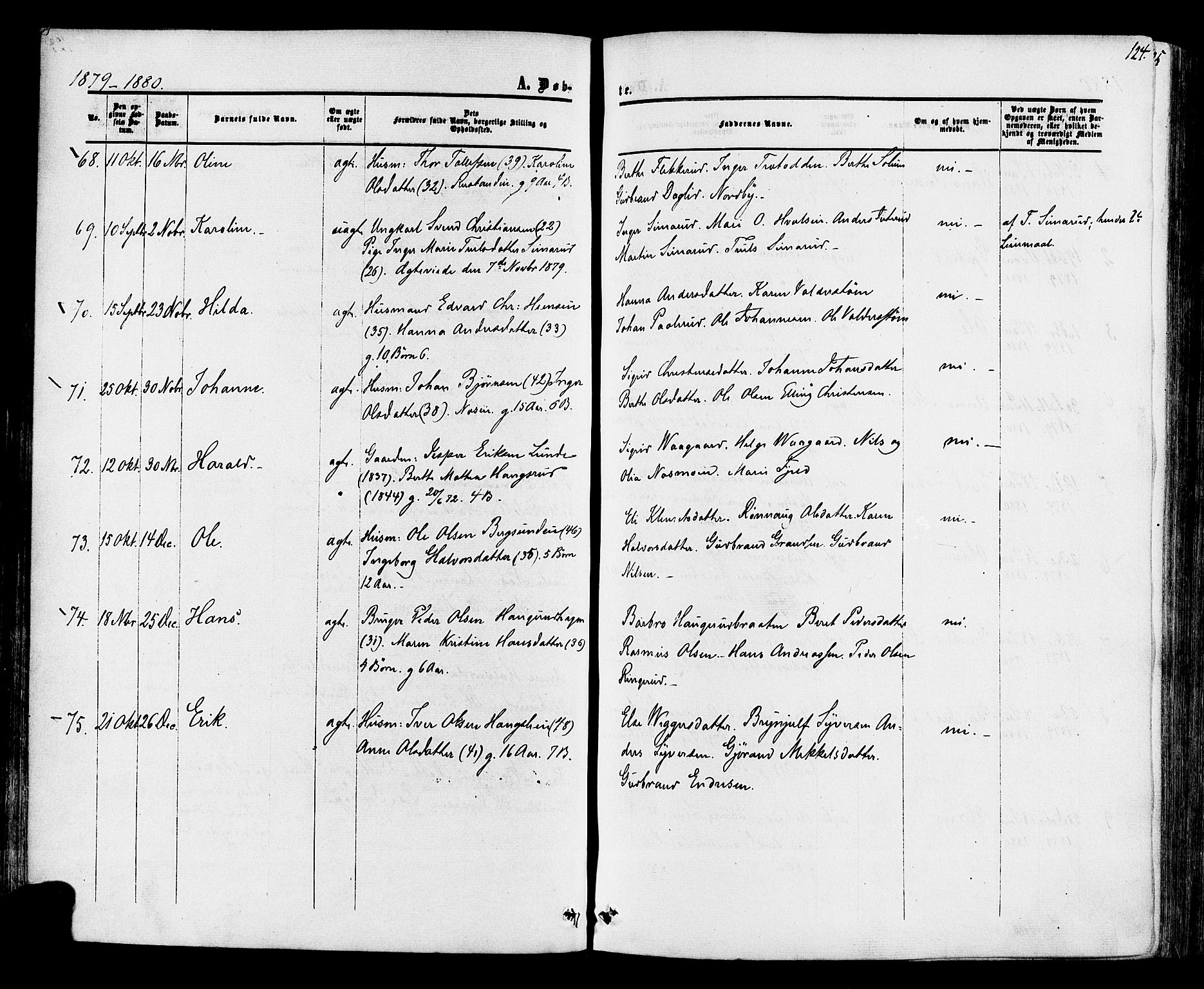 Ådal kirkebøker, SAKO/A-248/F/Fa/L0001: Parish register (official) no. I 1, 1857-1883, p. 124
