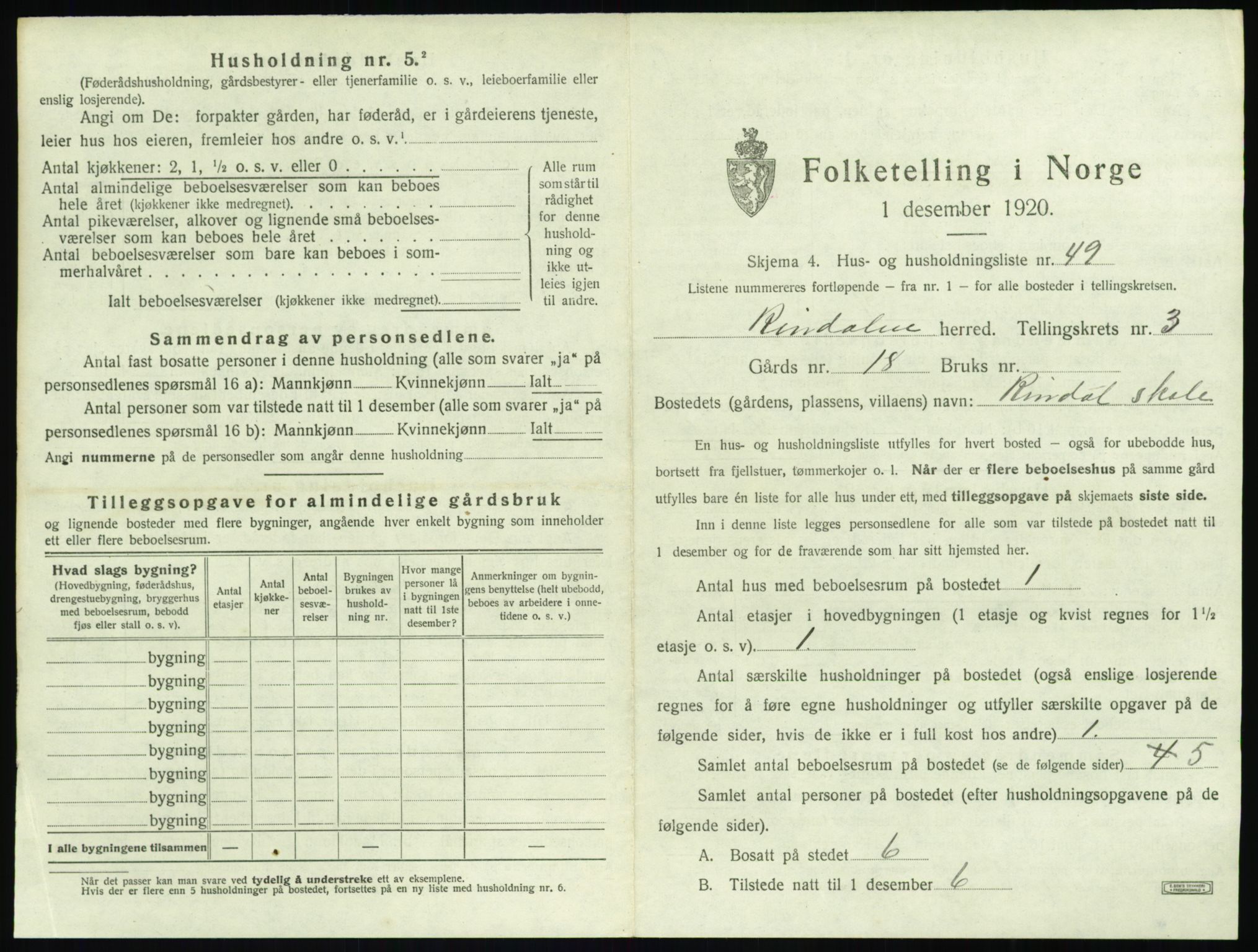 SAT, 1920 census for Rindal, 1920, p. 284