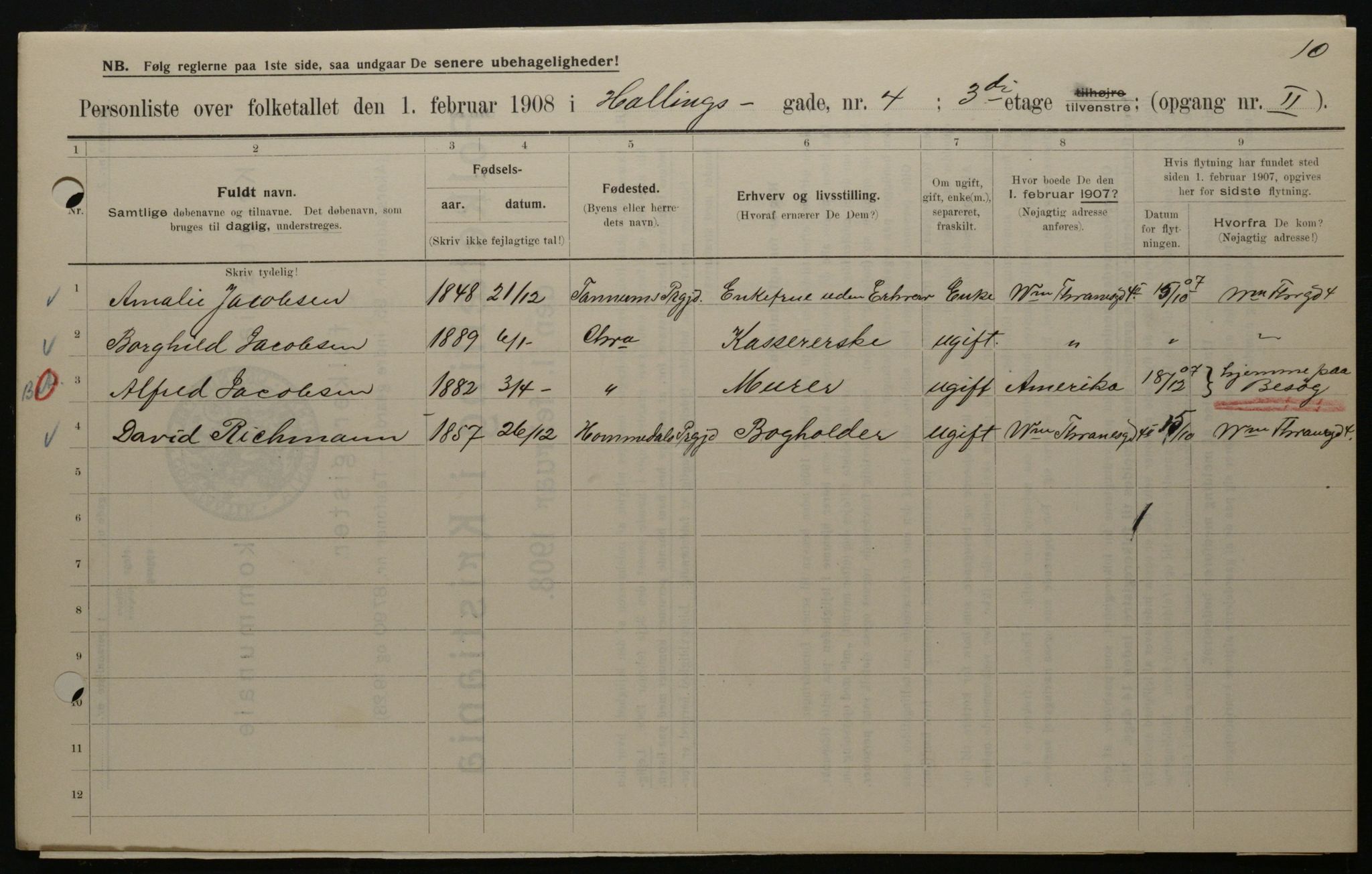 OBA, Municipal Census 1908 for Kristiania, 1908, p. 30845