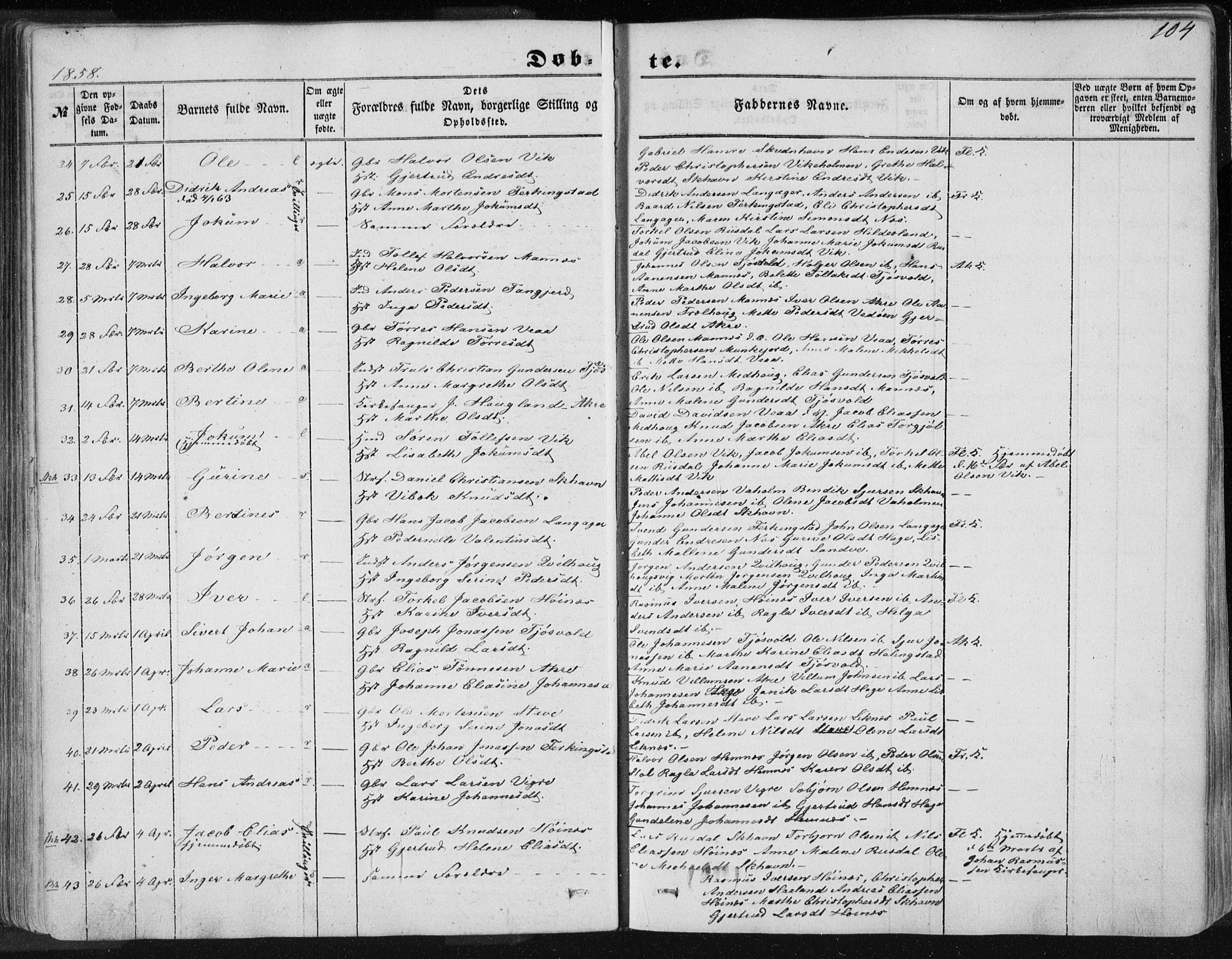 Skudenes sokneprestkontor, SAST/A -101849/H/Ha/Haa/L0004: Parish register (official) no. A 3.1, 1847-1863, p. 104