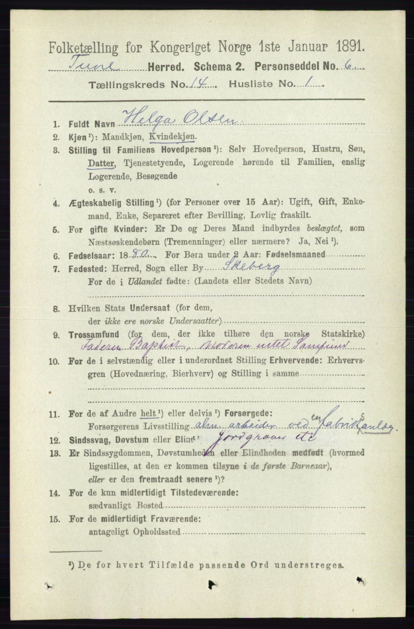 RA, 1891 census for 0130 Tune, 1891, p. 7929