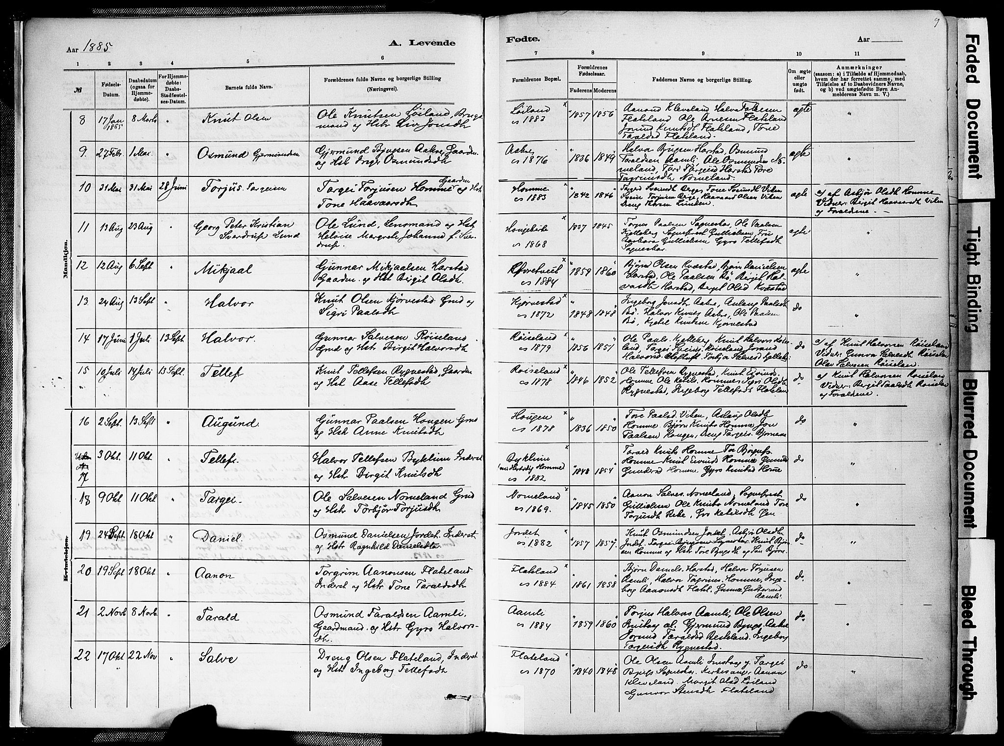 Valle sokneprestkontor, SAK/1111-0044/F/Fa/Fac/L0009: Parish register (official) no. A 9, 1882-1913, p. 9