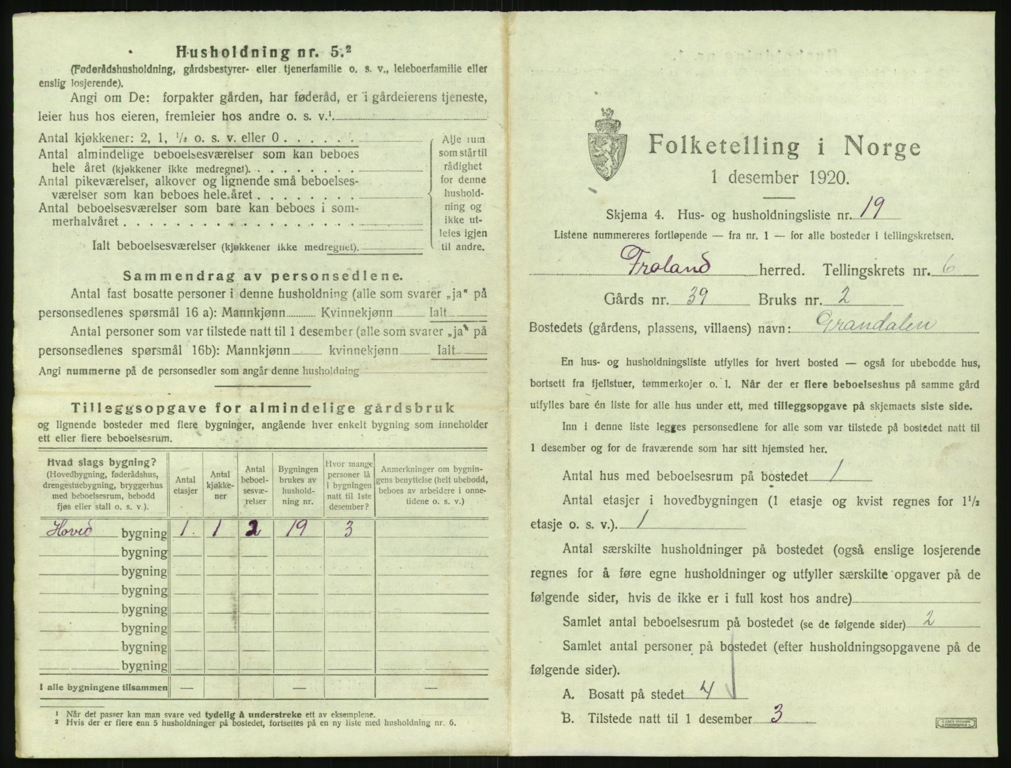 SAK, 1920 census for Froland, 1920, p. 633