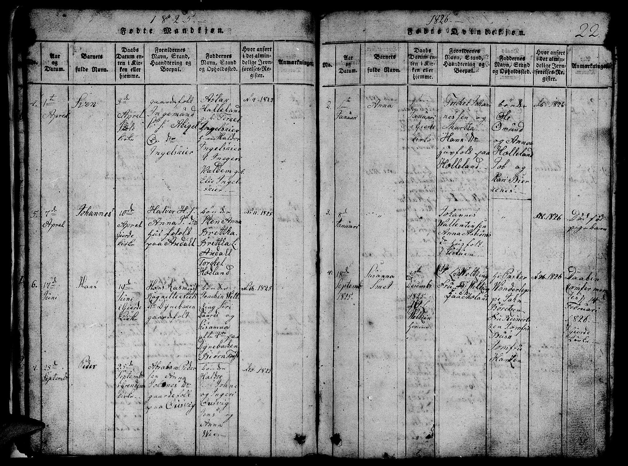 Etne sokneprestembete, SAB/A-75001/H/Hab: Parish register (copy) no. B 1, 1815-1850, p. 22