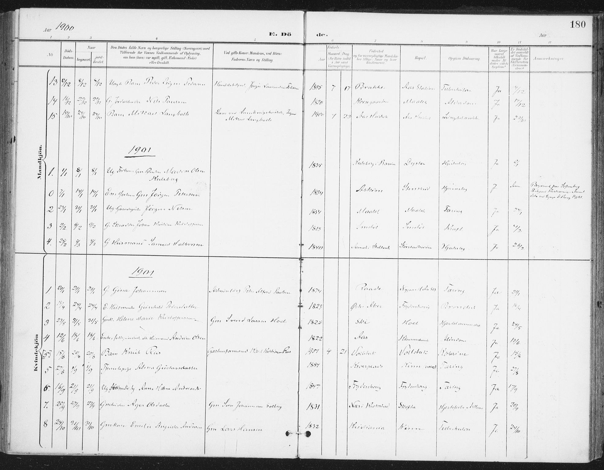 Ås prestekontor Kirkebøker, SAO/A-10894/F/Fa/L0010: Parish register (official) no. I 10, 1900-1918, p. 180