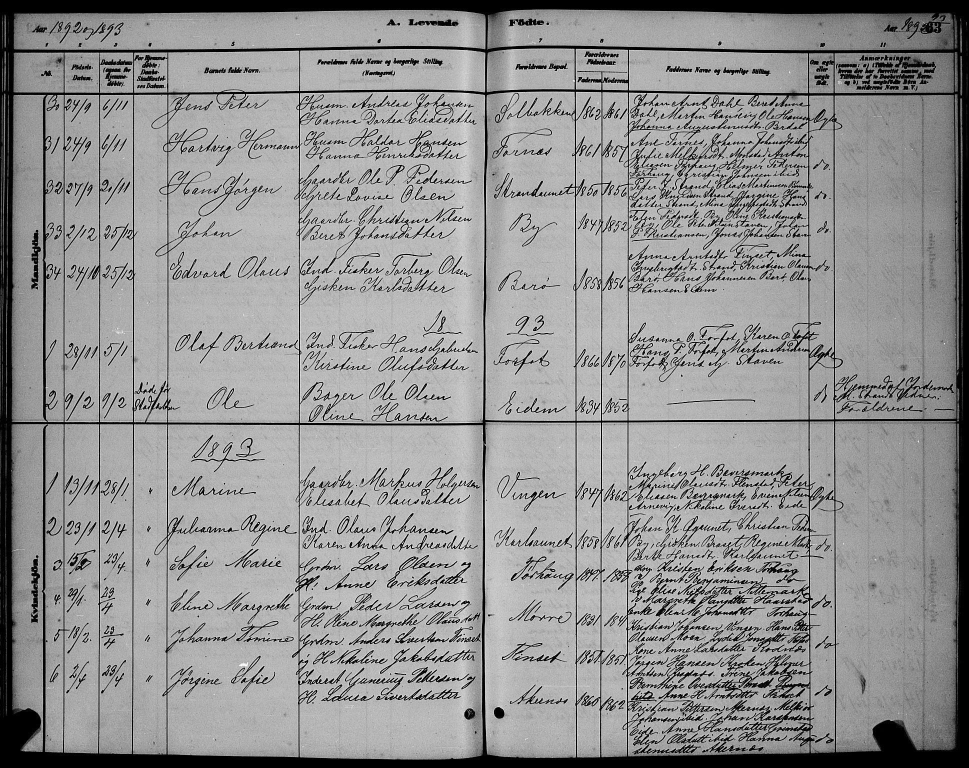 Ministerialprotokoller, klokkerbøker og fødselsregistre - Sør-Trøndelag, SAT/A-1456/655/L0687: Parish register (copy) no. 655C03, 1880-1898, p. 63