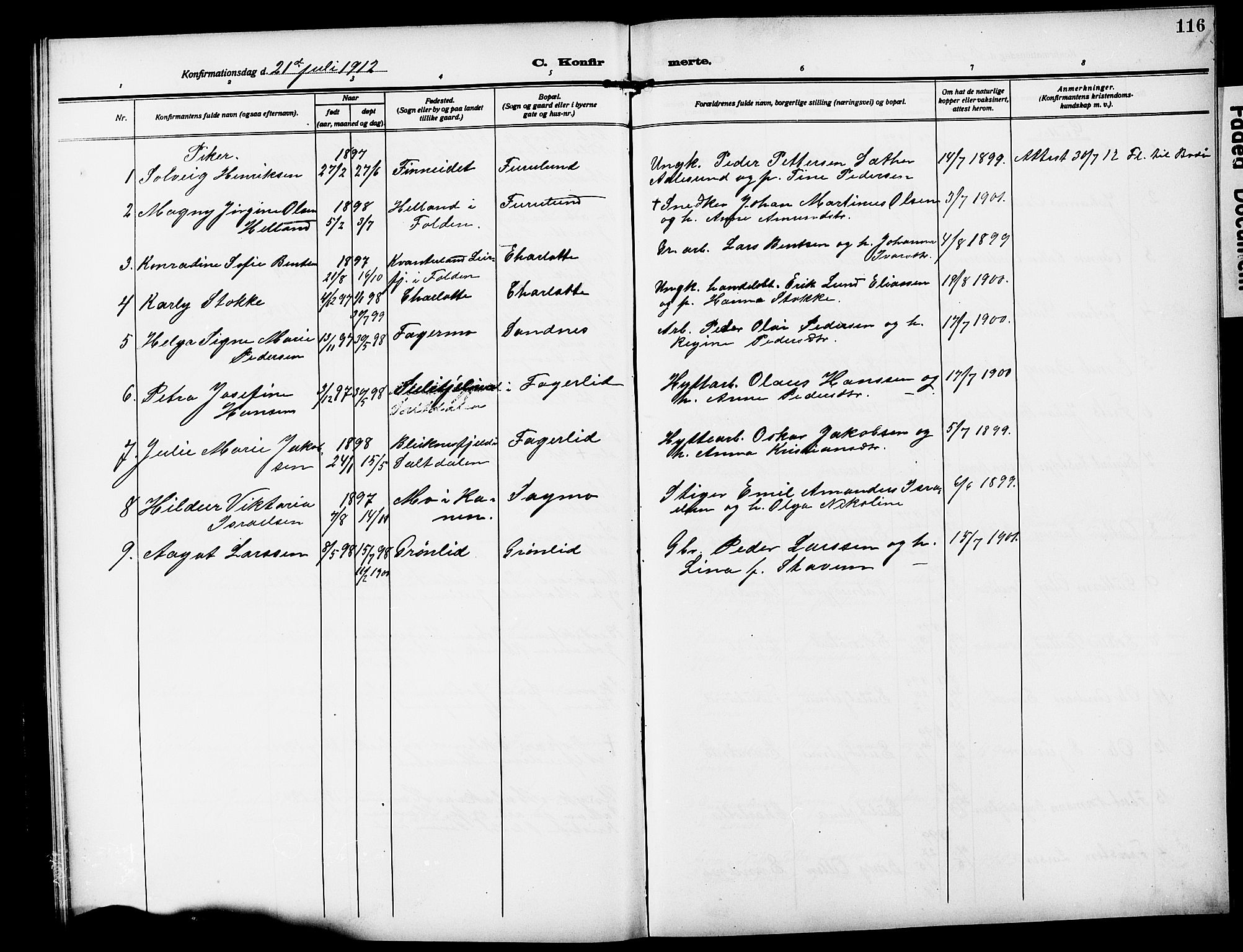 Ministerialprotokoller, klokkerbøker og fødselsregistre - Nordland, AV/SAT-A-1459/850/L0710: Parish register (official) no. 850A02, 1910-1920, p. 116