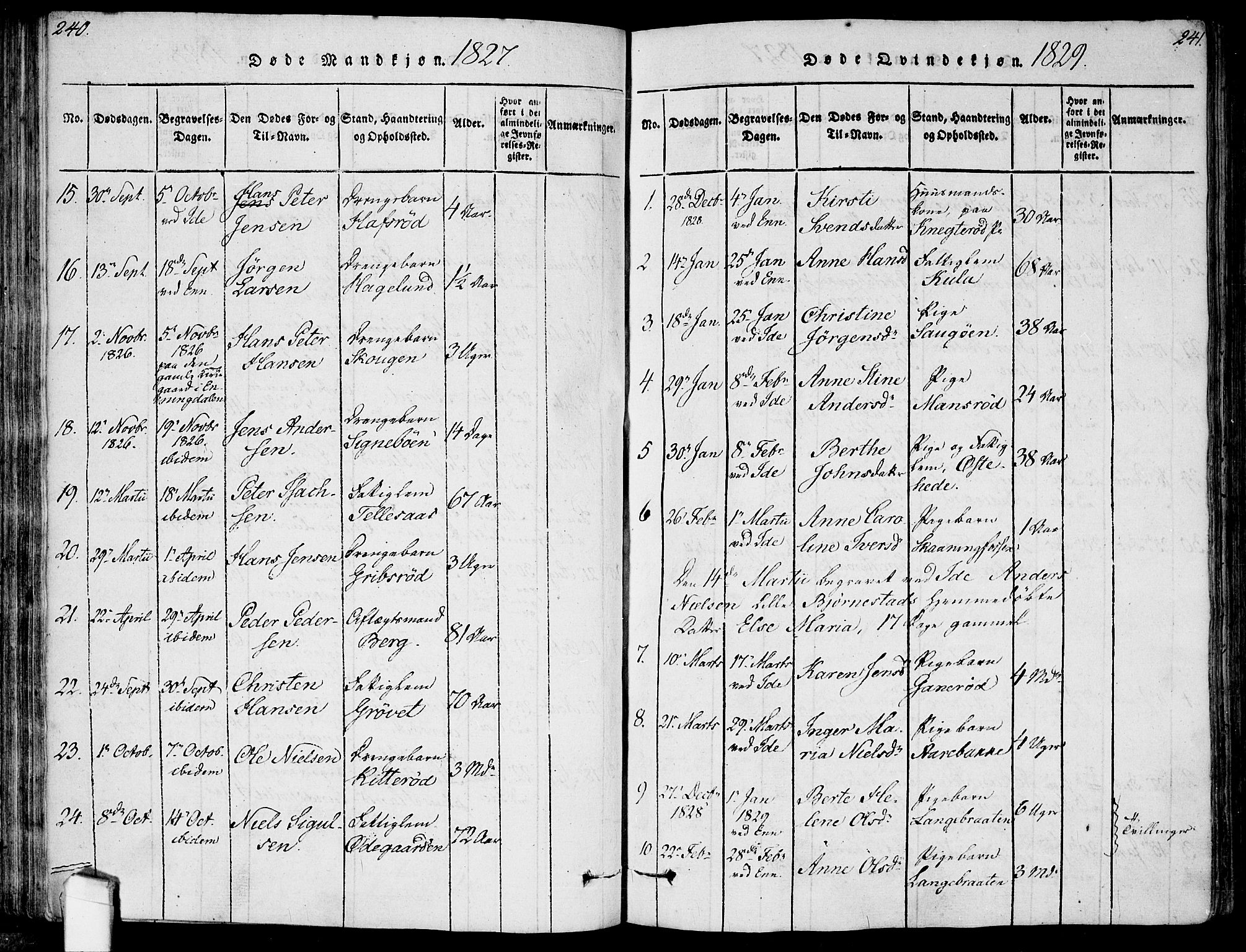 Idd prestekontor Kirkebøker, AV/SAO-A-10911/F/Fc/L0002: Parish register (official) no. III 2, 1815-1831, p. 240-241