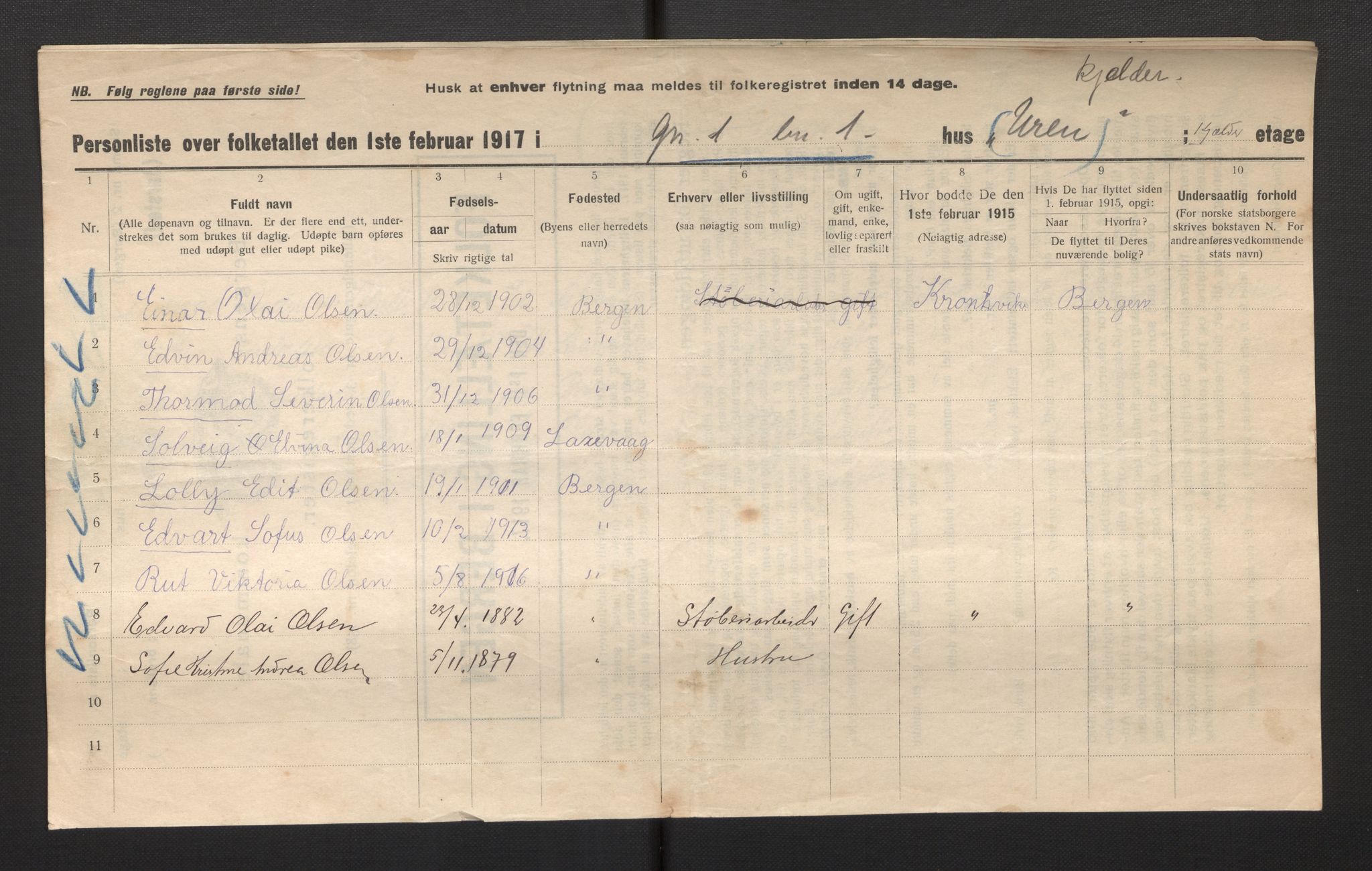 SAB, Municipal Census 1917 for Bergen, 1917, p. 46675