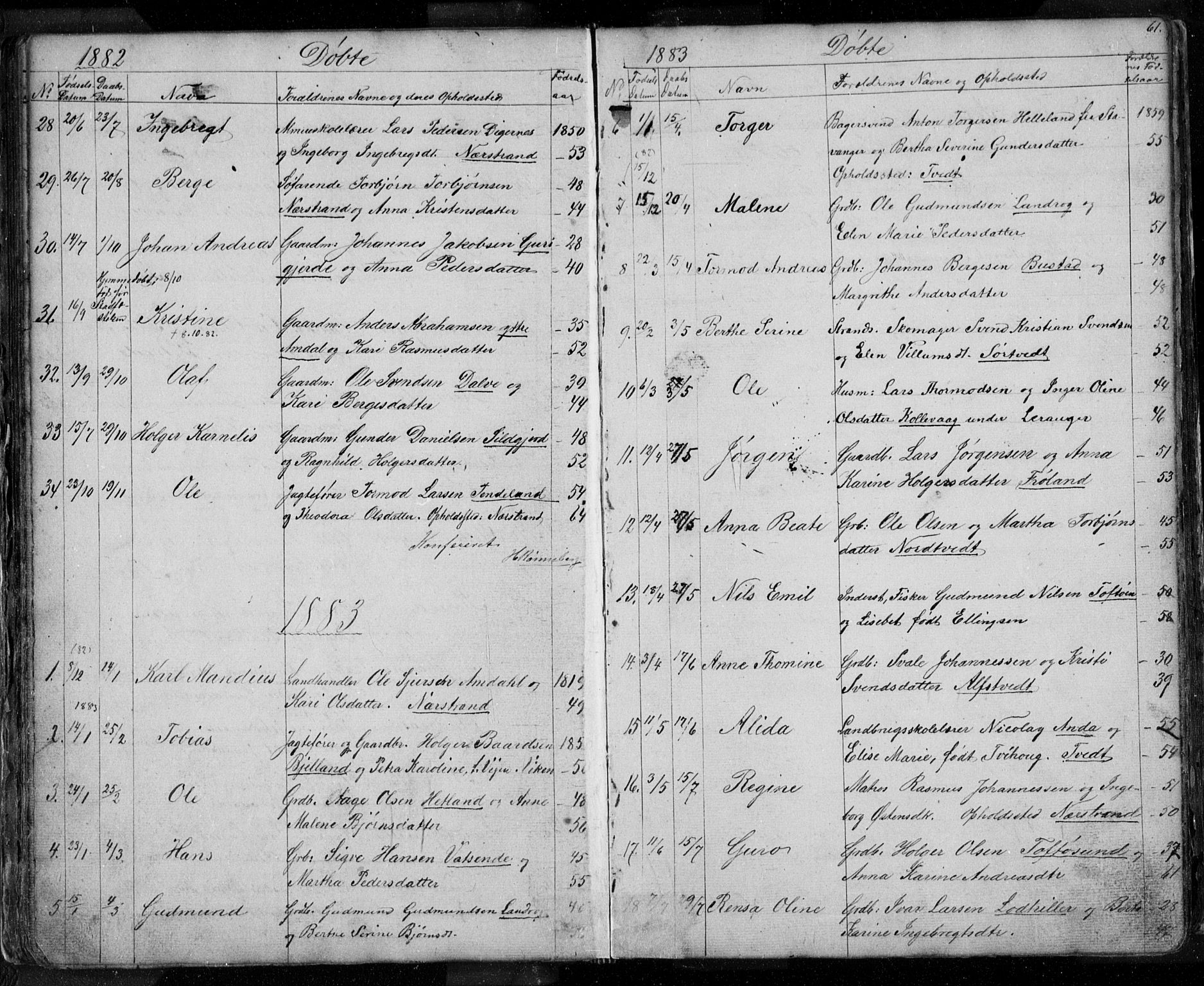 Nedstrand sokneprestkontor, SAST/A-101841/01/V: Parish register (copy) no. B 3, 1848-1933, p. 61