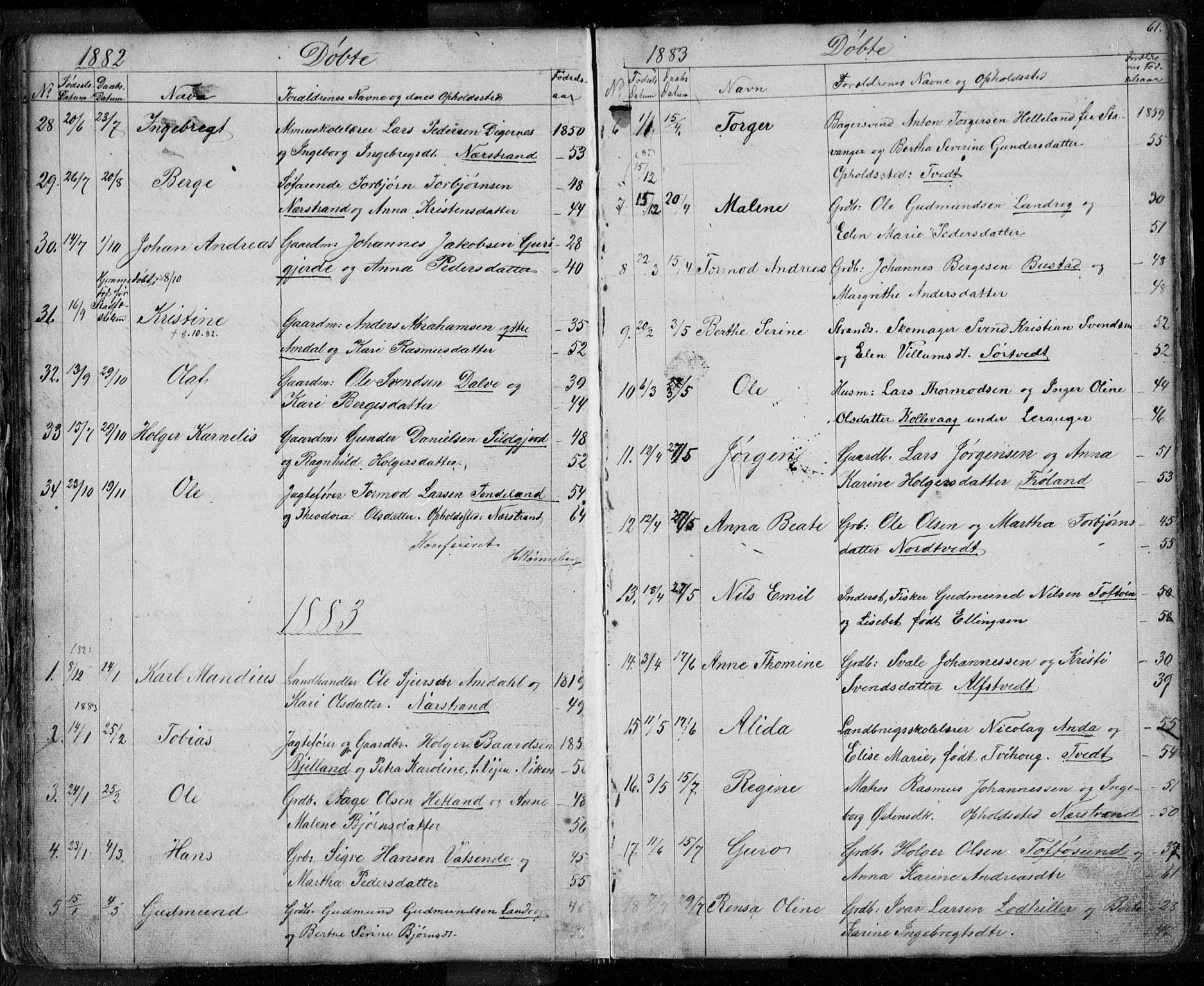 Nedstrand sokneprestkontor, AV/SAST-A-101841/01/V: Parish register (copy) no. B 3, 1848-1933, p. 61