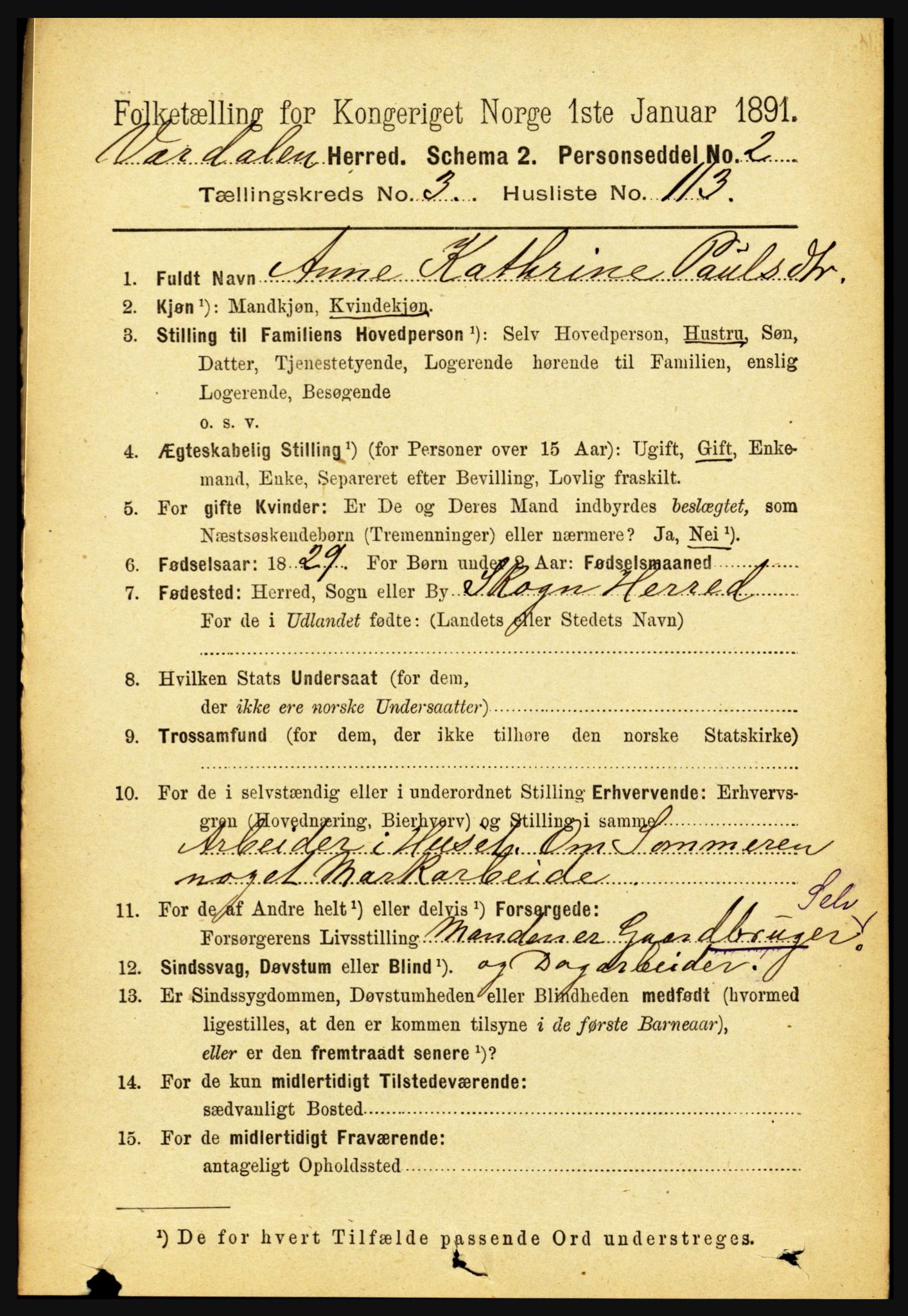 RA, 1891 census for 1721 Verdal, 1891, p. 2400