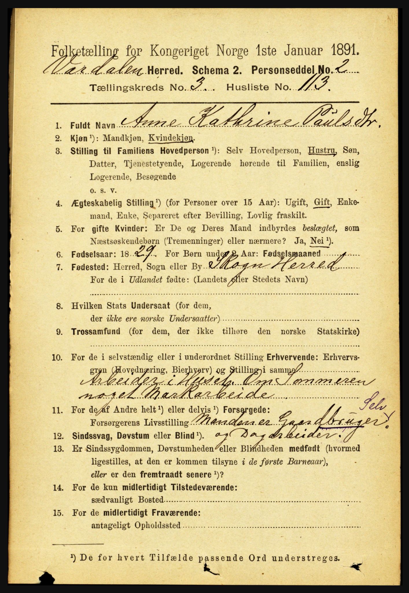 RA, 1891 census for 1721 Verdal, 1891, p. 2400