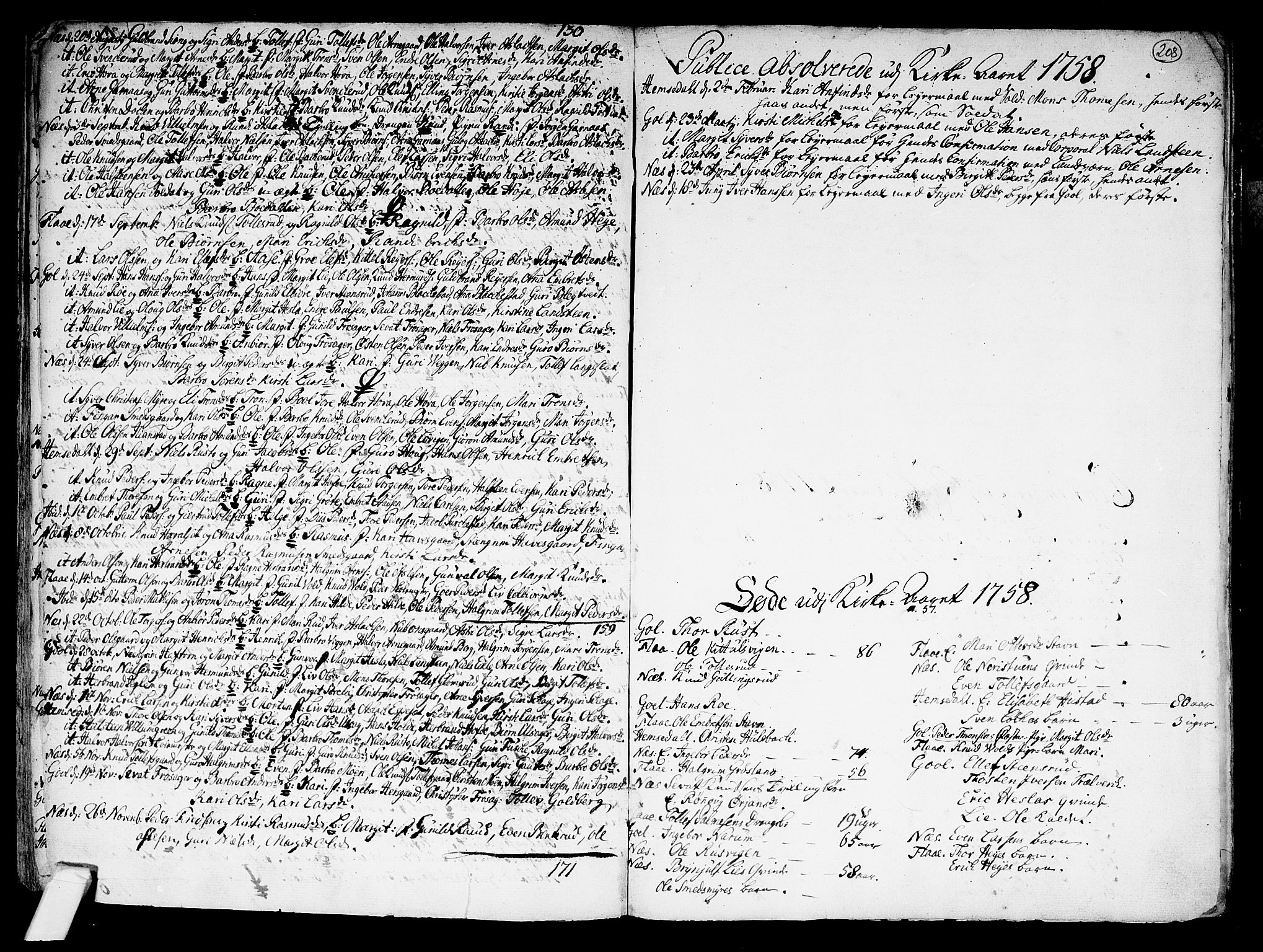 Nes kirkebøker, AV/SAKO-A-236/F/Fa/L0002: Parish register (official) no. 2, 1707-1759, p. 208