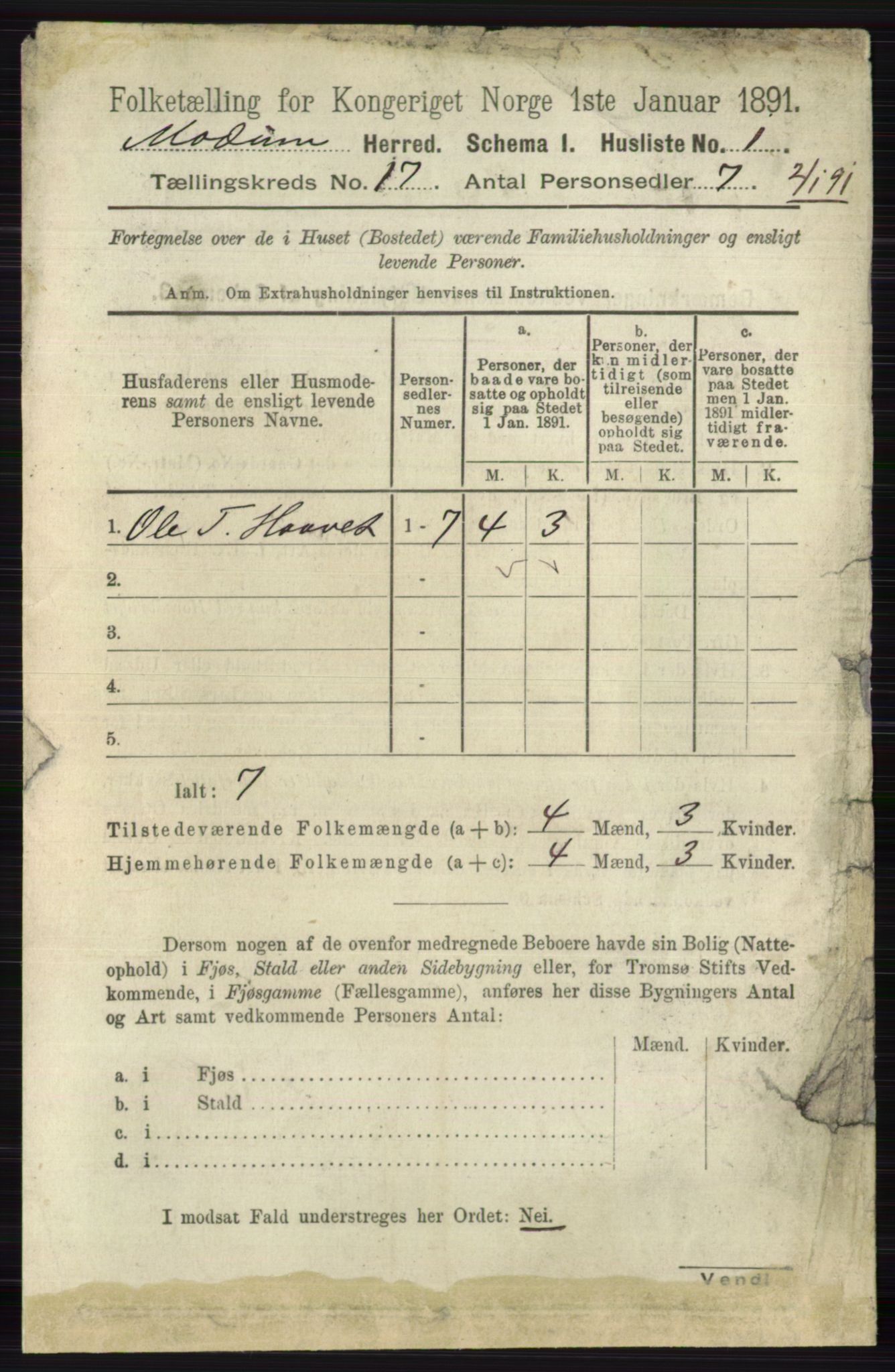 RA, 1891 census for 0623 Modum, 1891, p. 6535